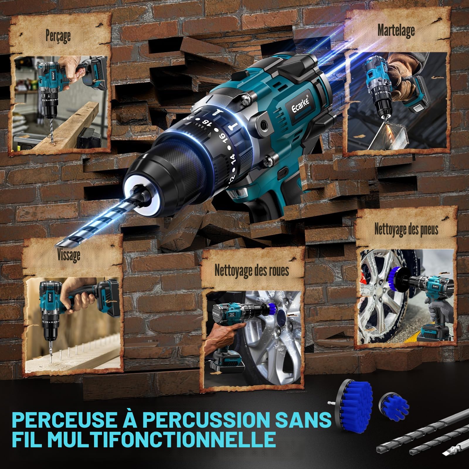 Ecarke 90Nm Visseuse Devisseuse Compatible avec Makita 18V Batterie | 2150 tr/min, Sans Fil, 2 Niveaux de Réglage, Lumières LED, Perceuse Visseuse pour Percer et Visser(Sans Batterie）