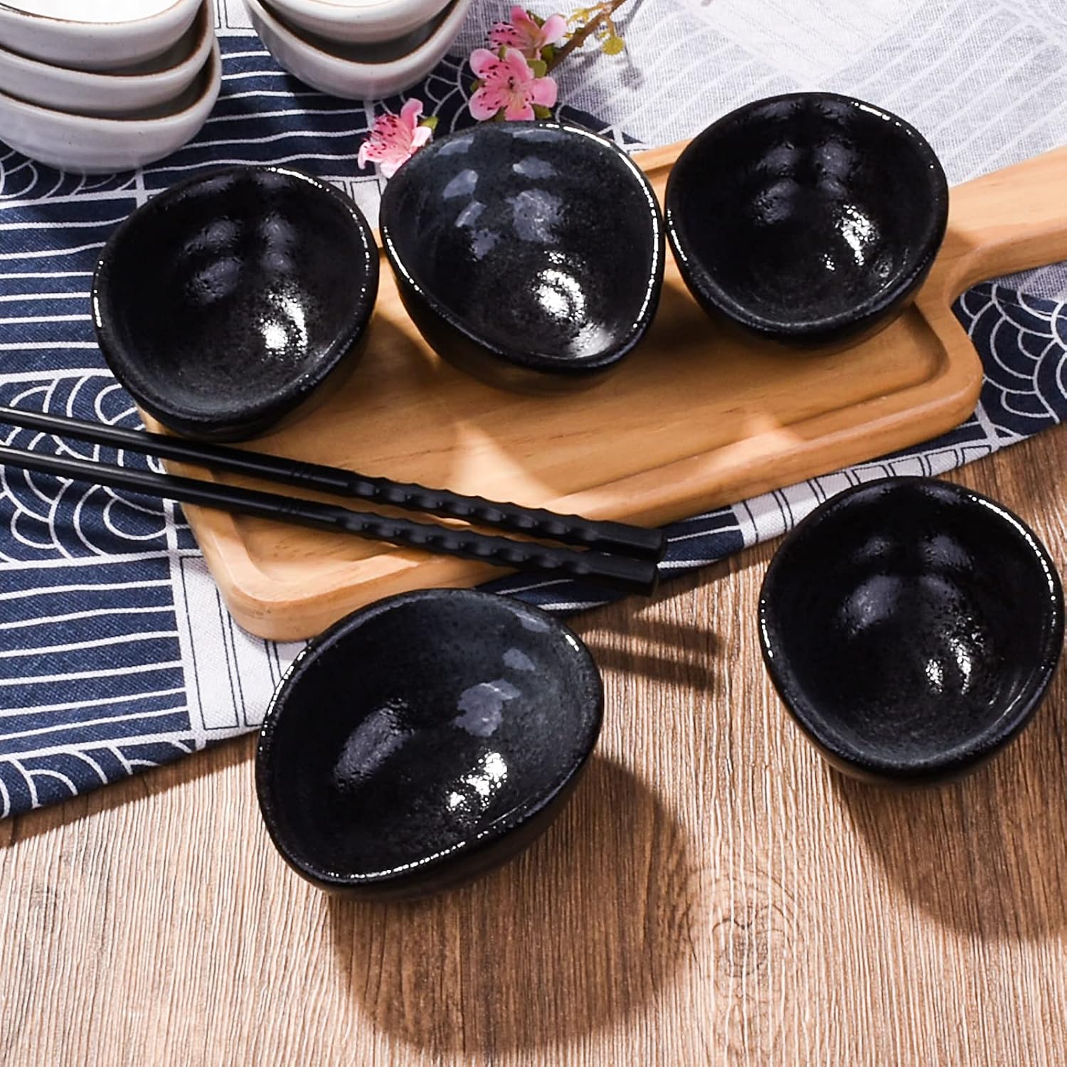 Ceramic Dipping Bowl Set of 5, 3.9‘’ Oval Small Sushi Sauce Dishes
