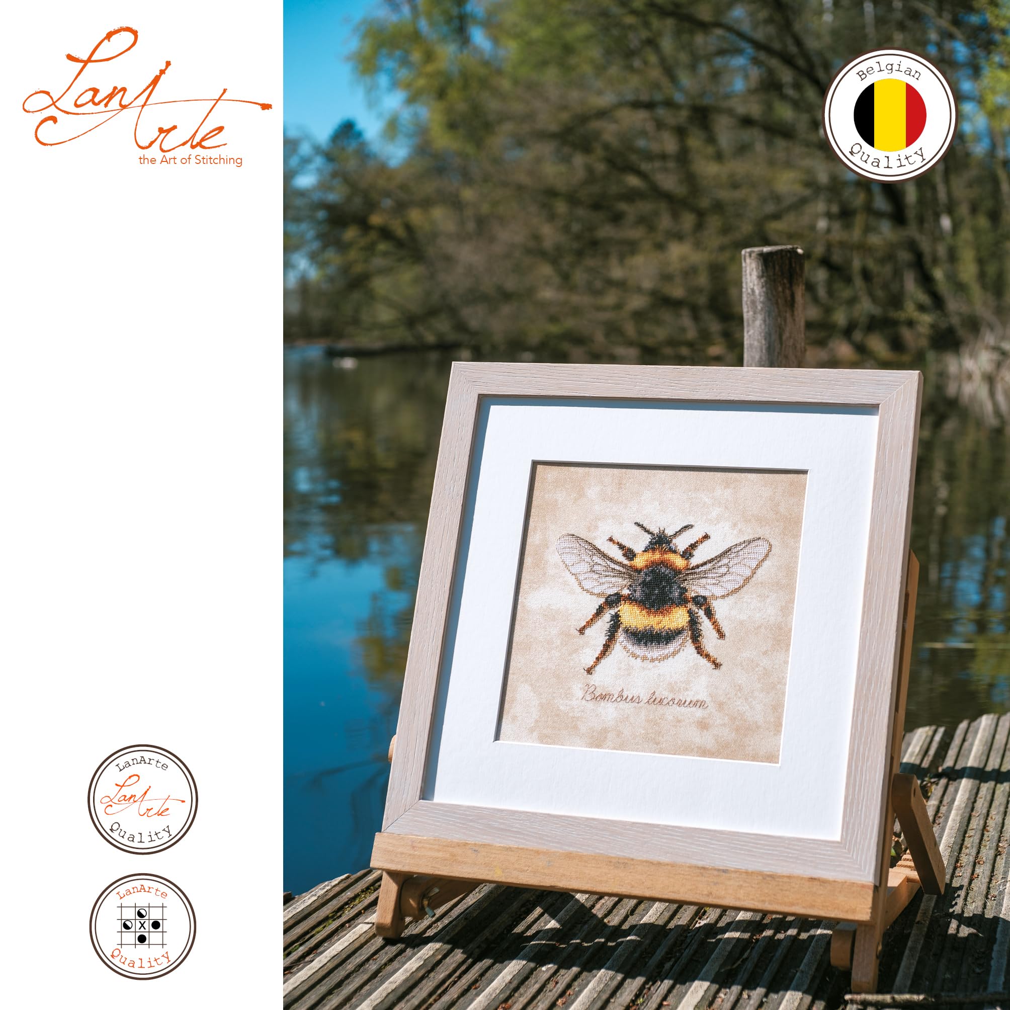 LANARTE Haft Krzyżykowy Liczony Zestaw Obraz do Haftu BOMBUS LUCORUM Zrób to Sam Zestaw Kreatywny dla Dorosłych Rękodzieło Artystyczne 21 x 21 cm Dekoracja Ścienna DIY Cross Stitch Kit