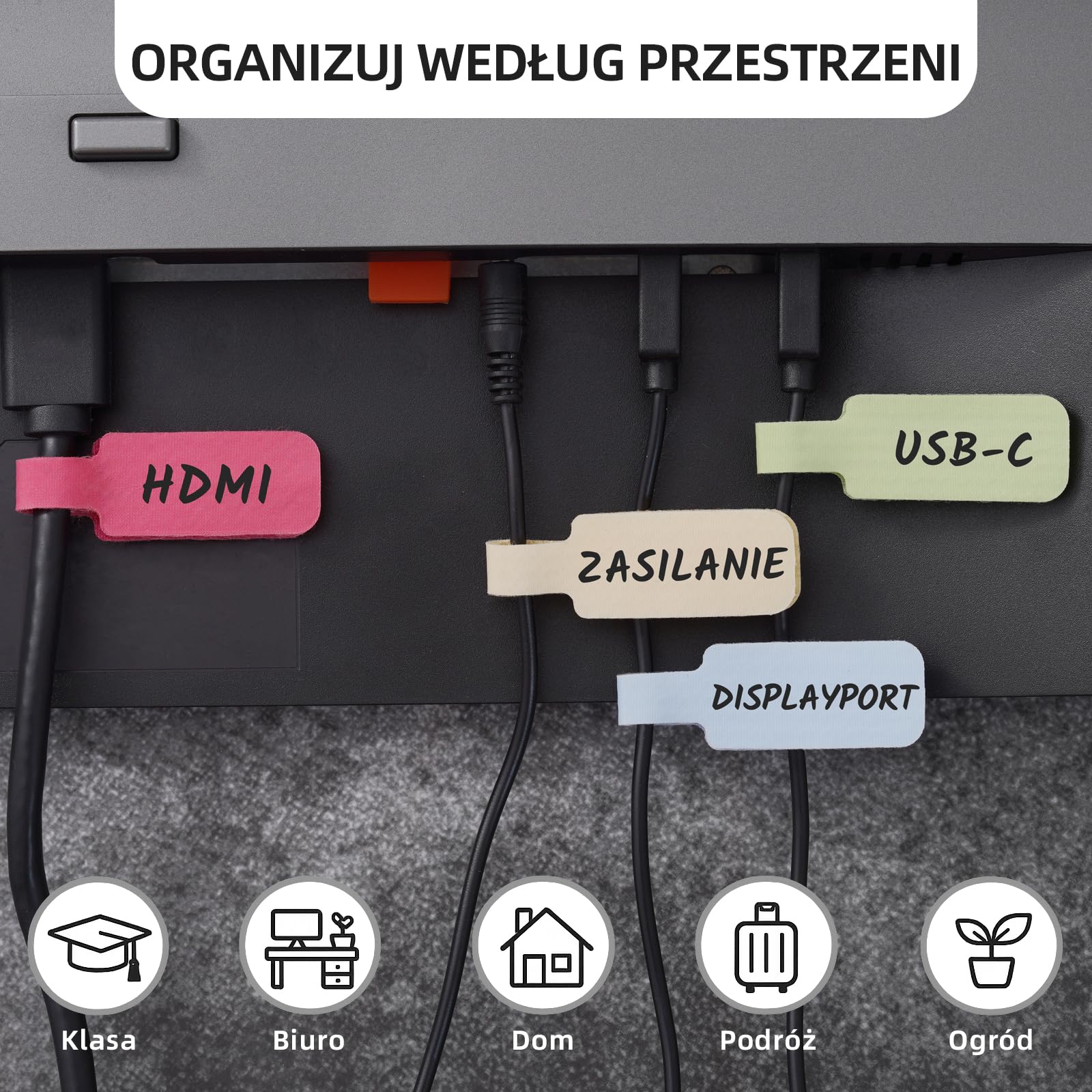 Etykiety Kablowe GripZz, Opisywalne Znaczniki Przewodów do Zarządzania i Identyfikacji Kabli, 35 Szt., 7 Pastelowych Kolorów, Marker Dwustronny w Zestawie