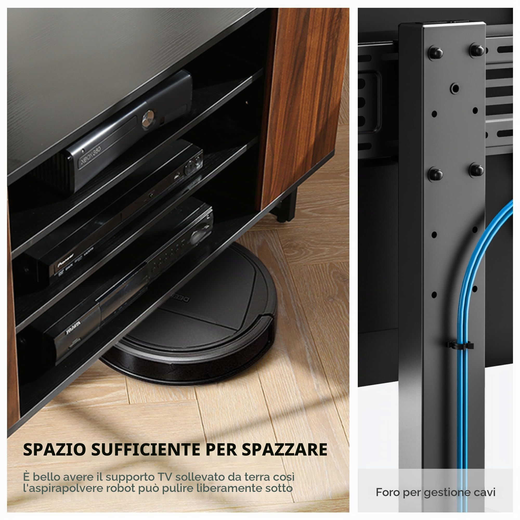 FITUEYES Mobile TV per 32-70 Pollici, Supporto TV da Pavimento con 2 Altezza & Ripiani in Legno, Max VESA 600x400mm