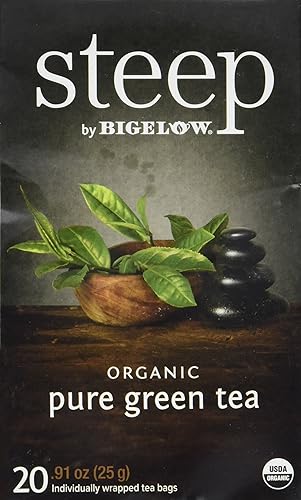 steep by Bigelow Té verde puro orgánico, 20 unidades (paquete de 6), 120 bolsas de té en total