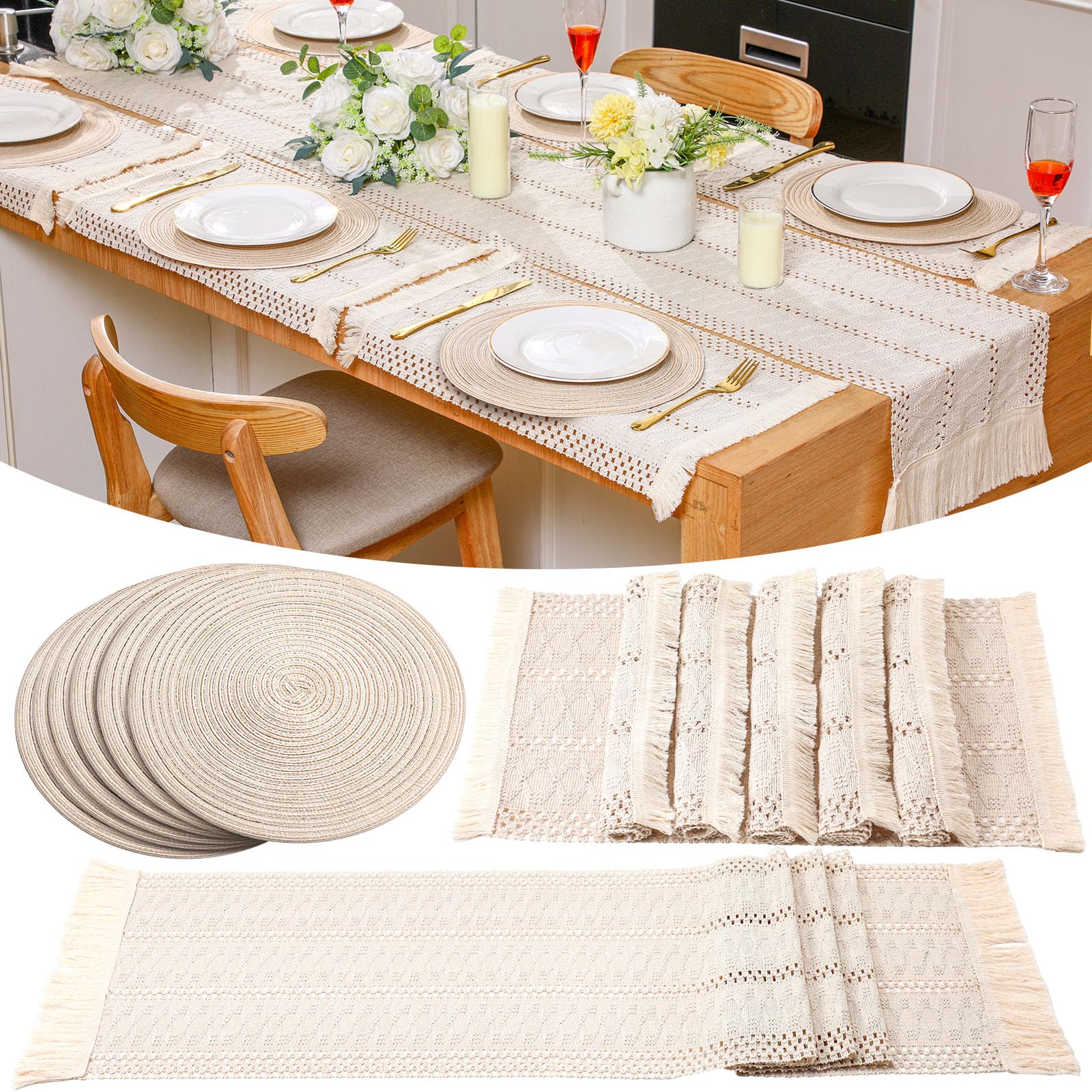 LOHDALOLF Bruine Boho Placemats Set van 4 Macrame Geweven