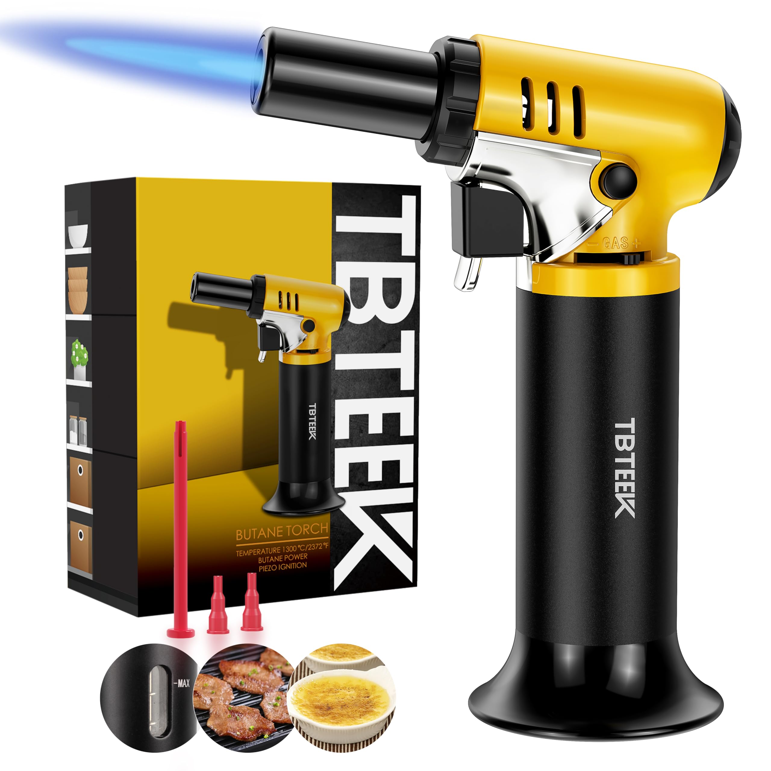 Photo 1 of TBTeek Butane Torch with Fuel Gauge T907, One-hand Operation Kitchen Torch Lighter with Adjustable Flame for BBQ, Baking, Brulee Creme, Crafts and Soldering(Butane Gas Not Included)