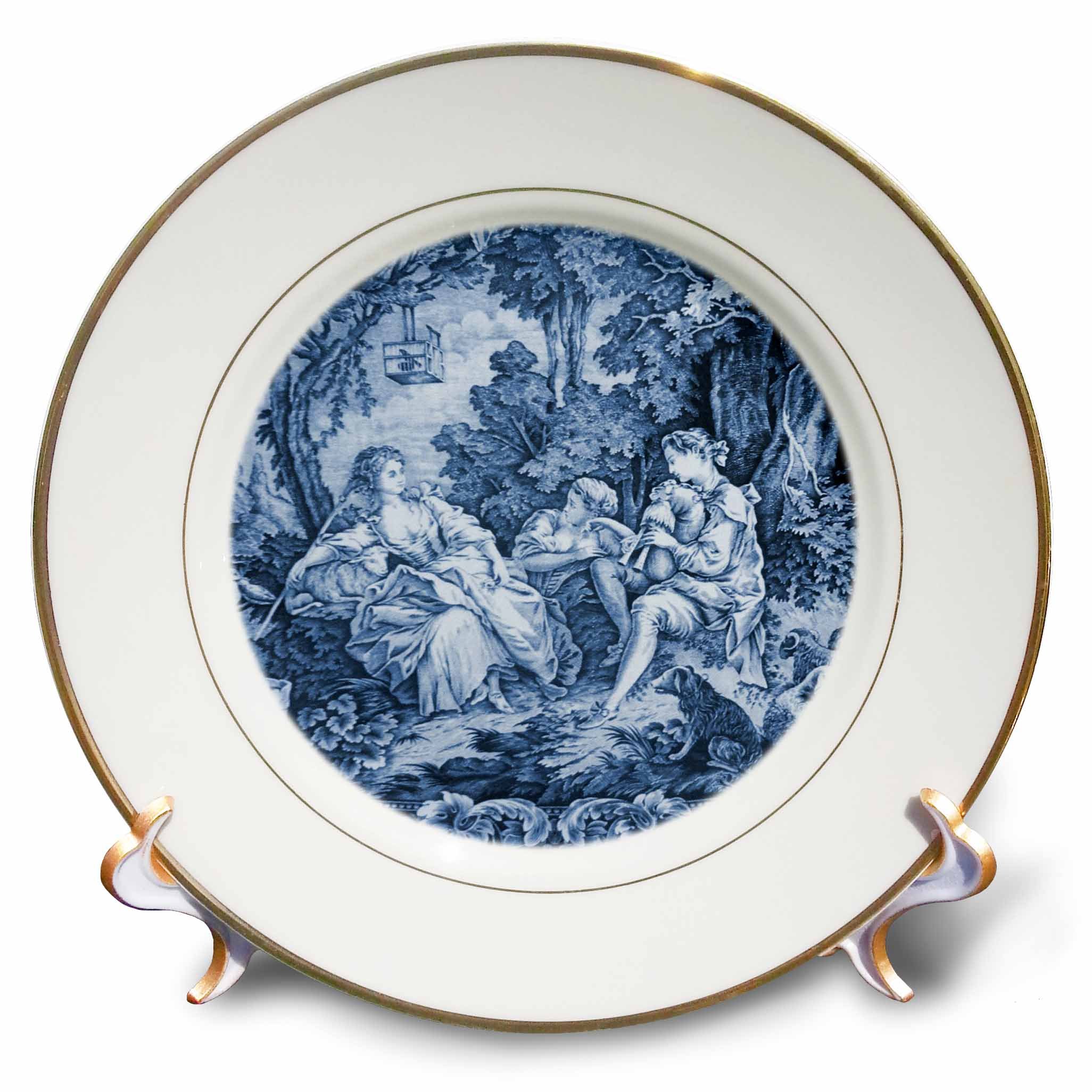 3dRose cp_34728_1 French Blue Toile I-Porcelain Plate, 8-Inch