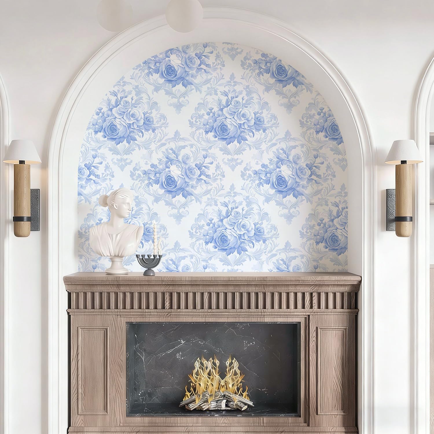 Blue Floral Wallpaper Peel and Stick Flower Contact Paper 16.9inch x 196.8inch Blue and White Floral Peel and Stick Wallpaper Vintage Removable Wall Paper for Decor Self Adhesive Vinyl