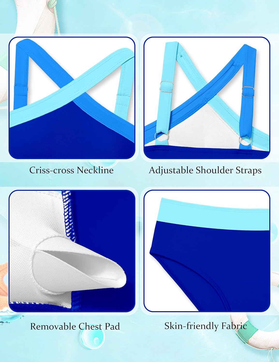 Girls Swimsuits 2 Piece Bikinis Set Colorblock Bathing Suits Criss Cross Strap Girls' Swimwear - Image 5