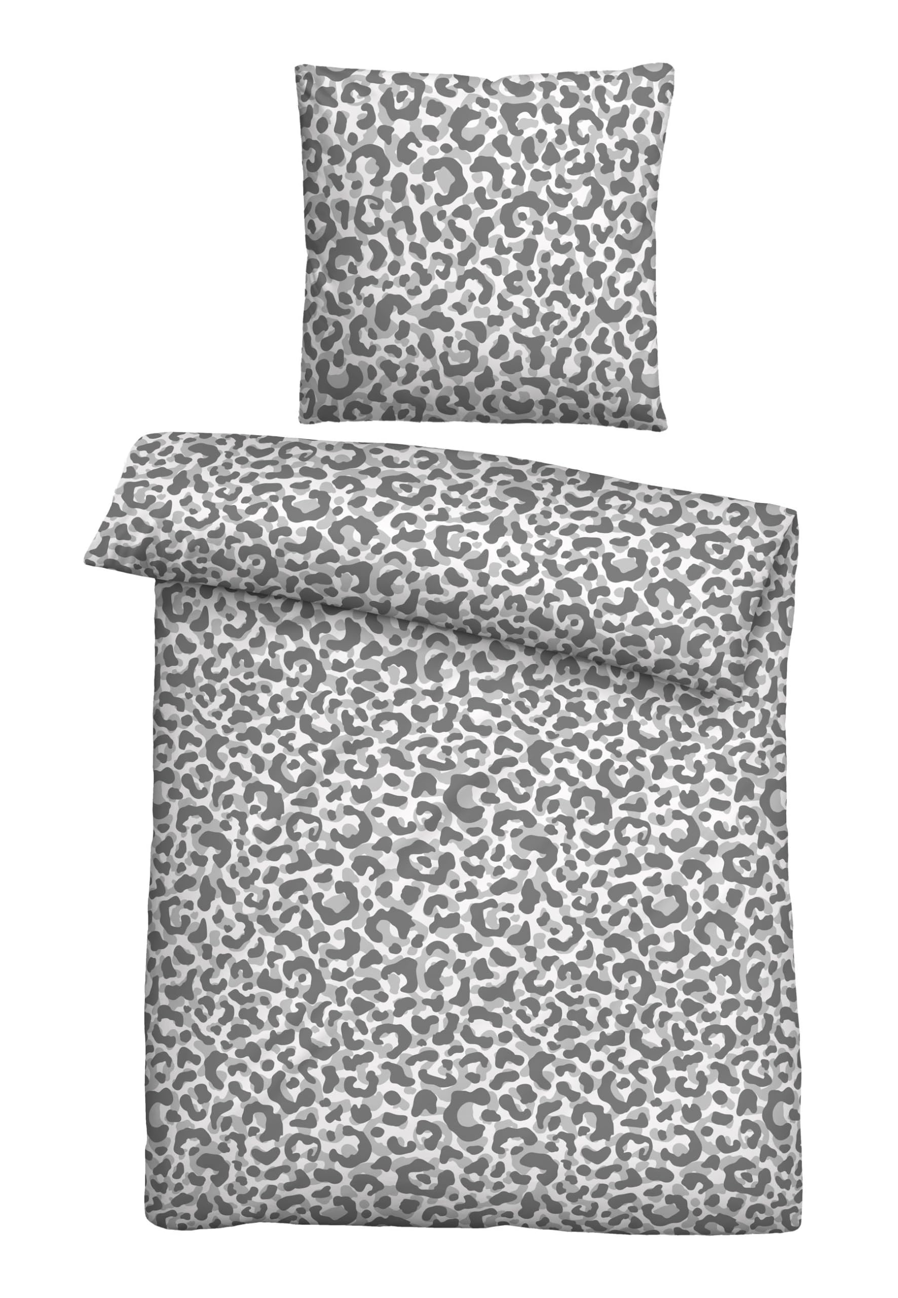 Seersucker Bettwäsche 155x220 cm, 100% Baumwolle, kühlend & bügelfrei, Reißverschluss, Sommerbettwäsche, Leo, Silber/grau, Modell 0020761