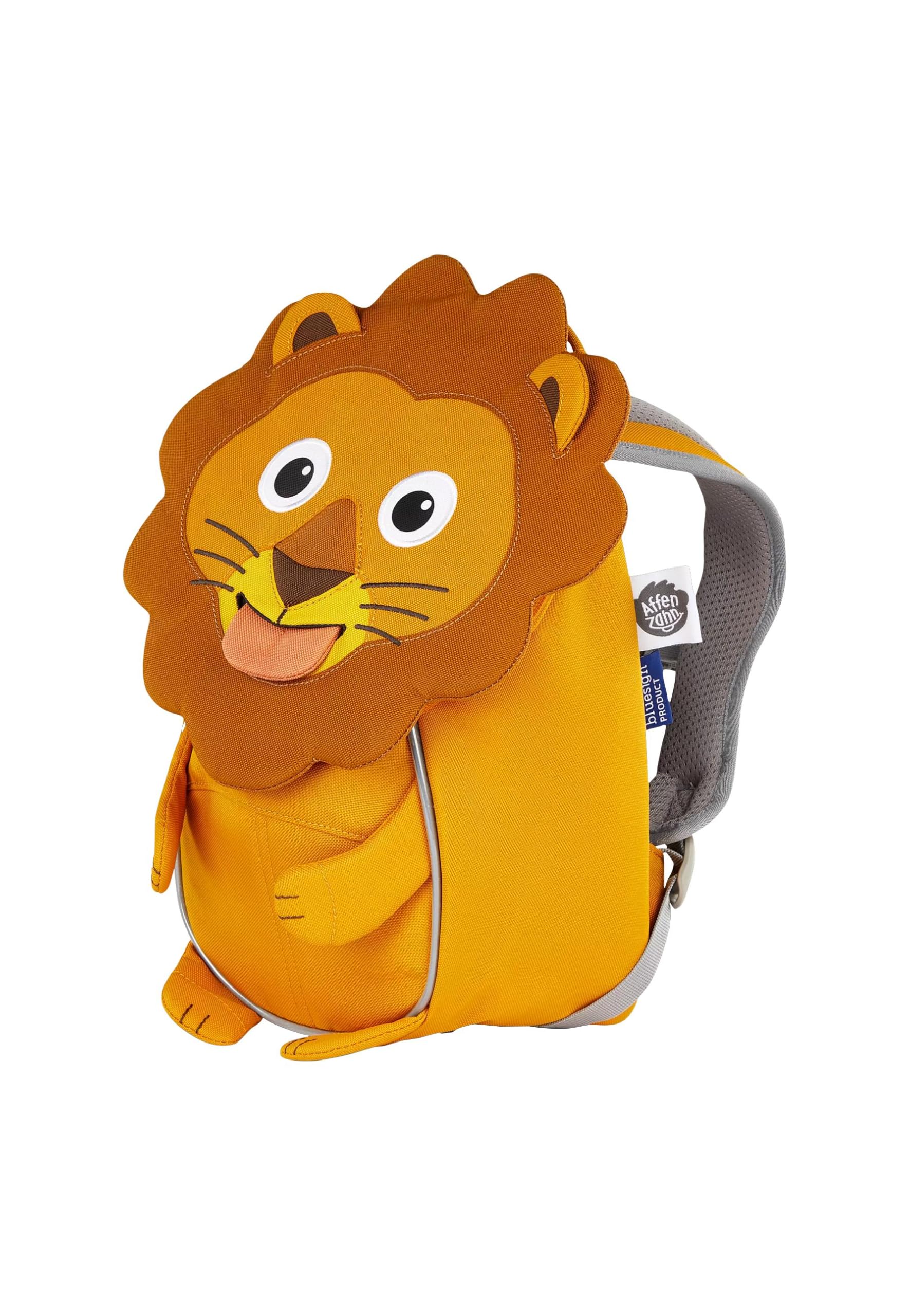 Affenzahn Kleiner Freund Kindergarten-Rucksack für 1-3 Jährige Ergonomisch Reflektierend Ziehzunge mit Namensschild Löwe - Gelb
