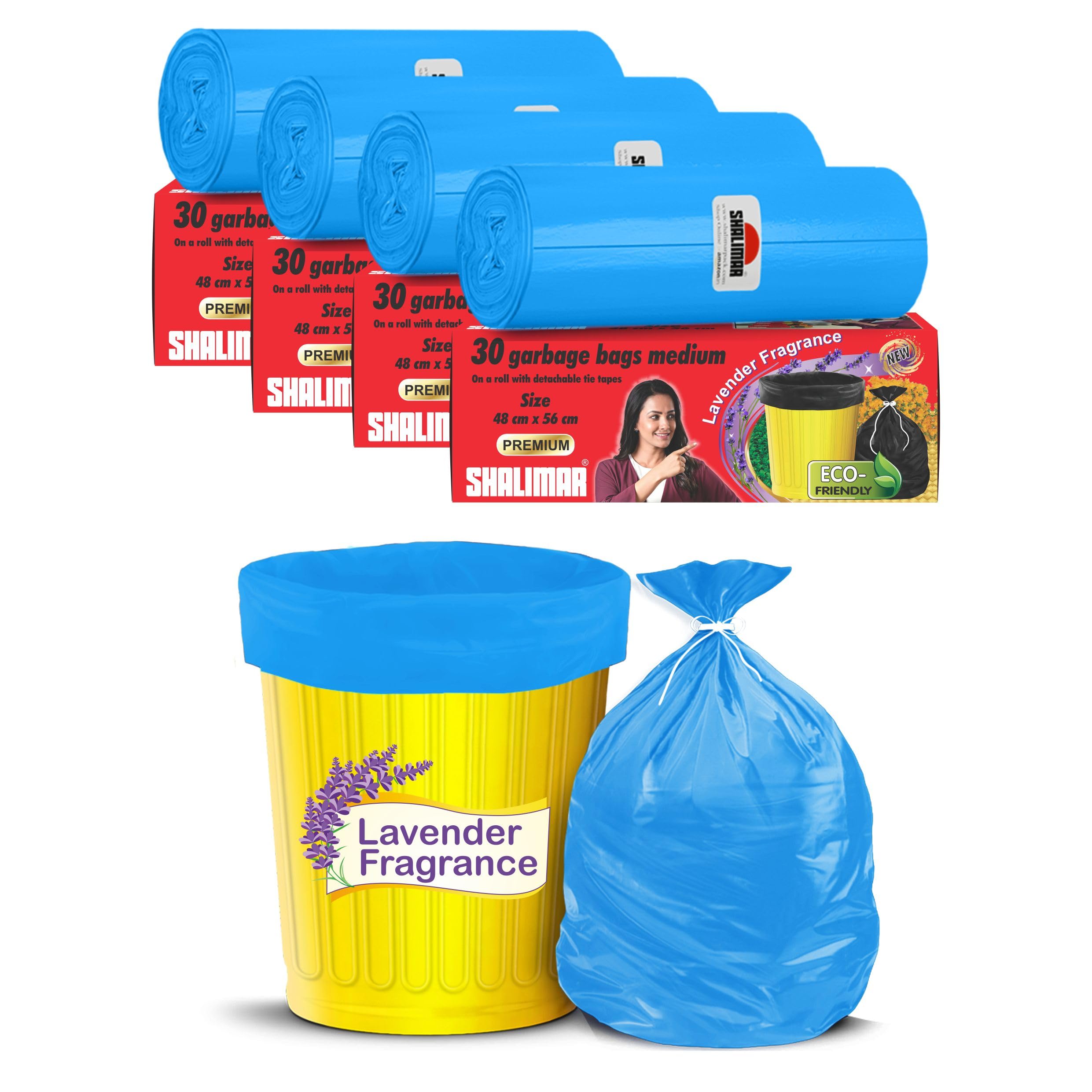 Shalimar Premium (Lavender Fragrance) Scented Garbage Bags Medium Size 19x21 Inches|120 Bags (Pack of 4 Rolls with 30 Bags Each) for Dustbin Bag/Trash Bag (Blue) - Perforated Box for Easy Dispensing-image-23