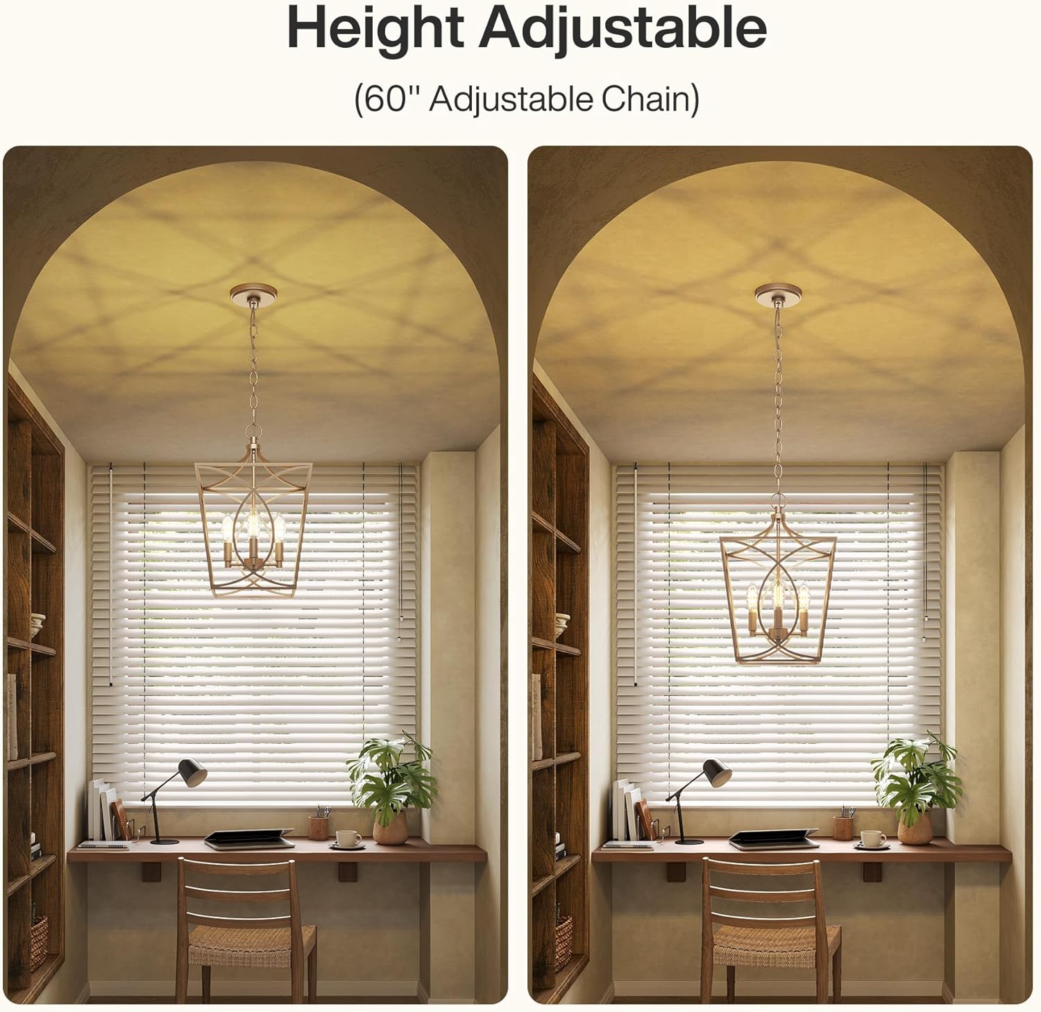 Tribesigns 4-Light Farmhouse Chandelier, Gold Rustic Metal Cage Adjustable Industrial Hanging Pendant Light Ceiling Fixture for Kitchen Island, Dining Room, Entryway UL Listed, E12 Base