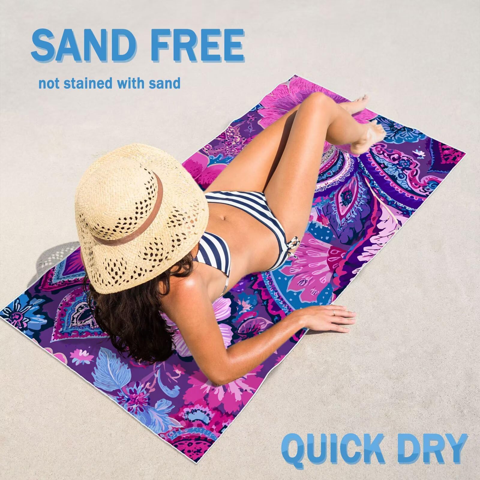2-pak bardzo dużych 90 x 200 cm roślinny szybkoschnący ręcznik z mikrofibry bez piasku i plażowy, lekki podróżny, kompaktowy ręcznik kempingowy z torbą do przechowywania, chłonny dla kobiet, mężczyzn
