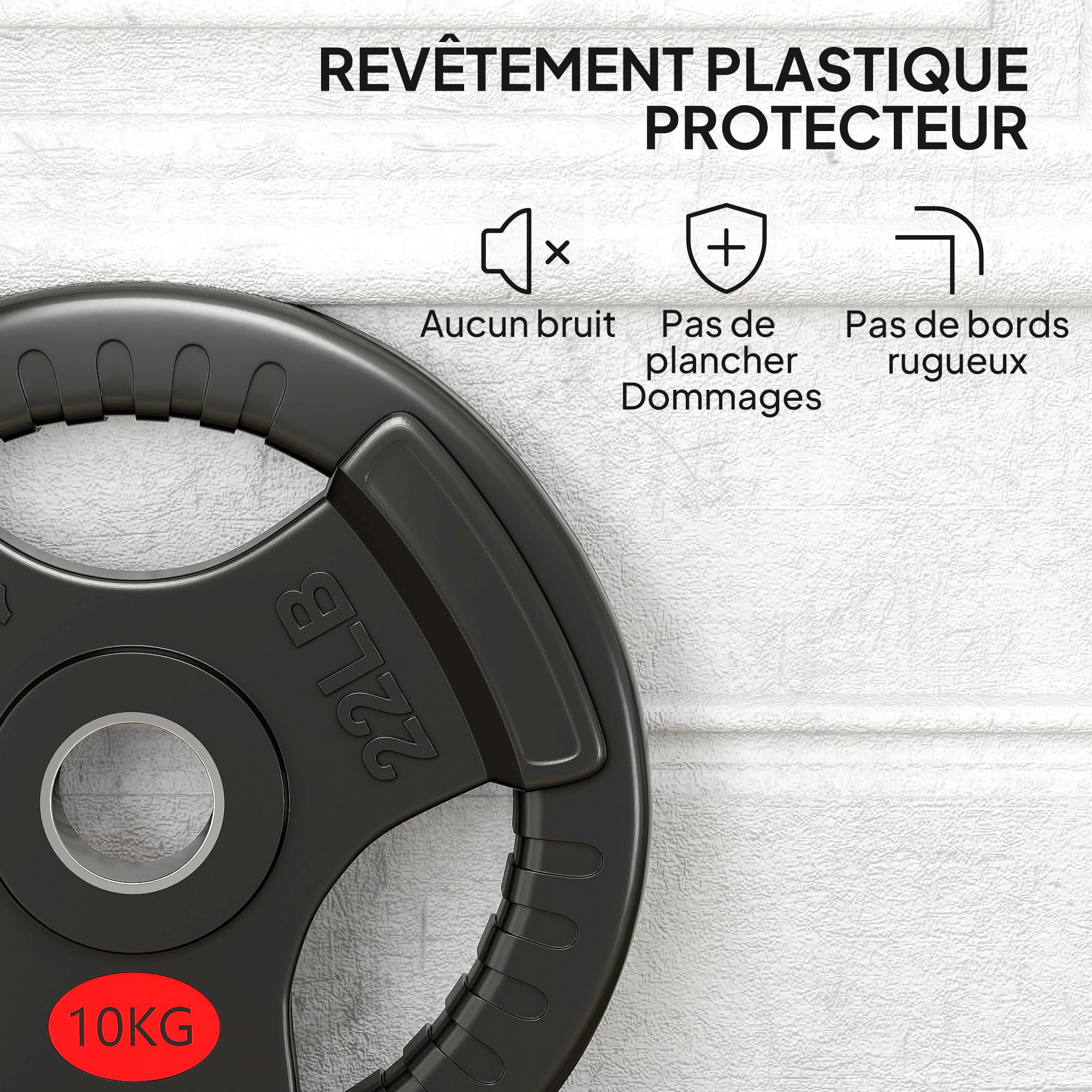 SPORTNOW Disques de Poids Olympiques en Acier 10 kg, 20 kg, Finition PVC - Plaques de Poids, 3 Poignées, Trous de Ø 50 mm - Disques d'Haltères pour Entraînement Haltérophilie Musculation, Noir