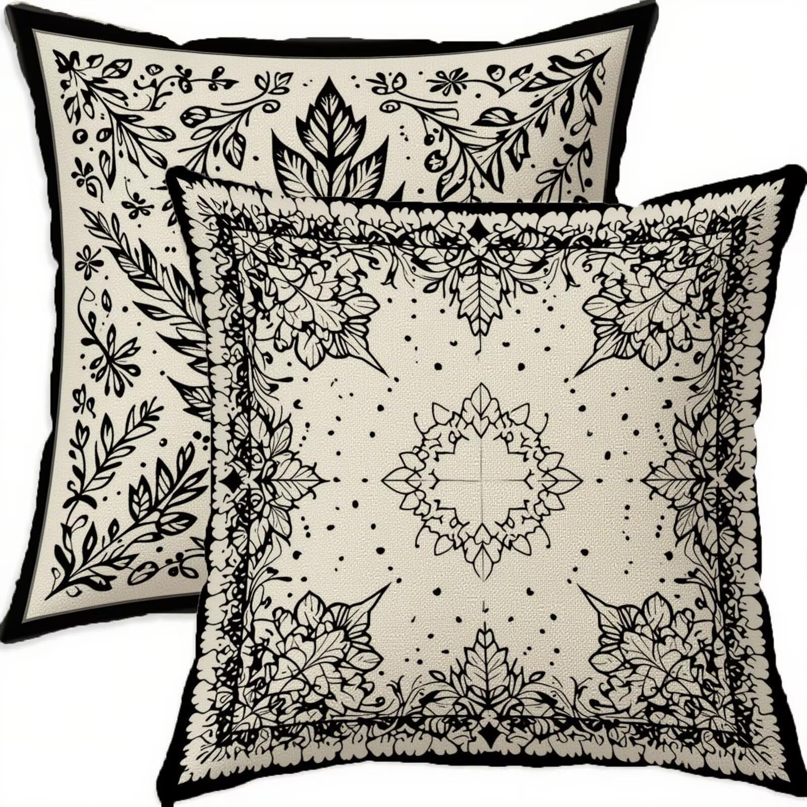 Housse coussin 65x65 double face imperméable lot de 2 coussins décoratifs motif géométrique noir