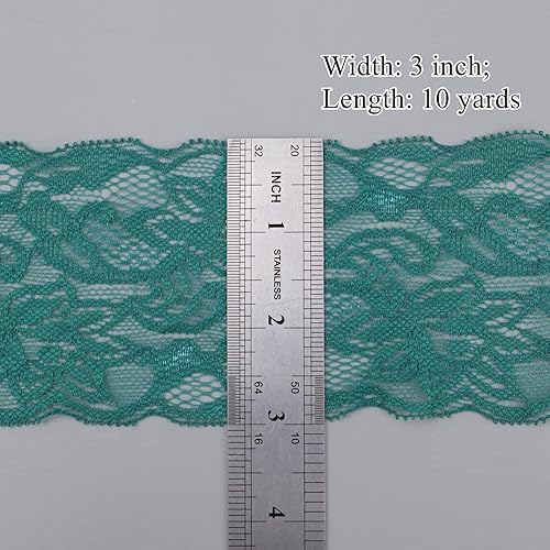 Miniatura 2 de Cinta de encaje elástico de 10 yardas, color verde, patrón floral, tela de encaje elástica para costura, ropa, manualidades y envoltura de regalos