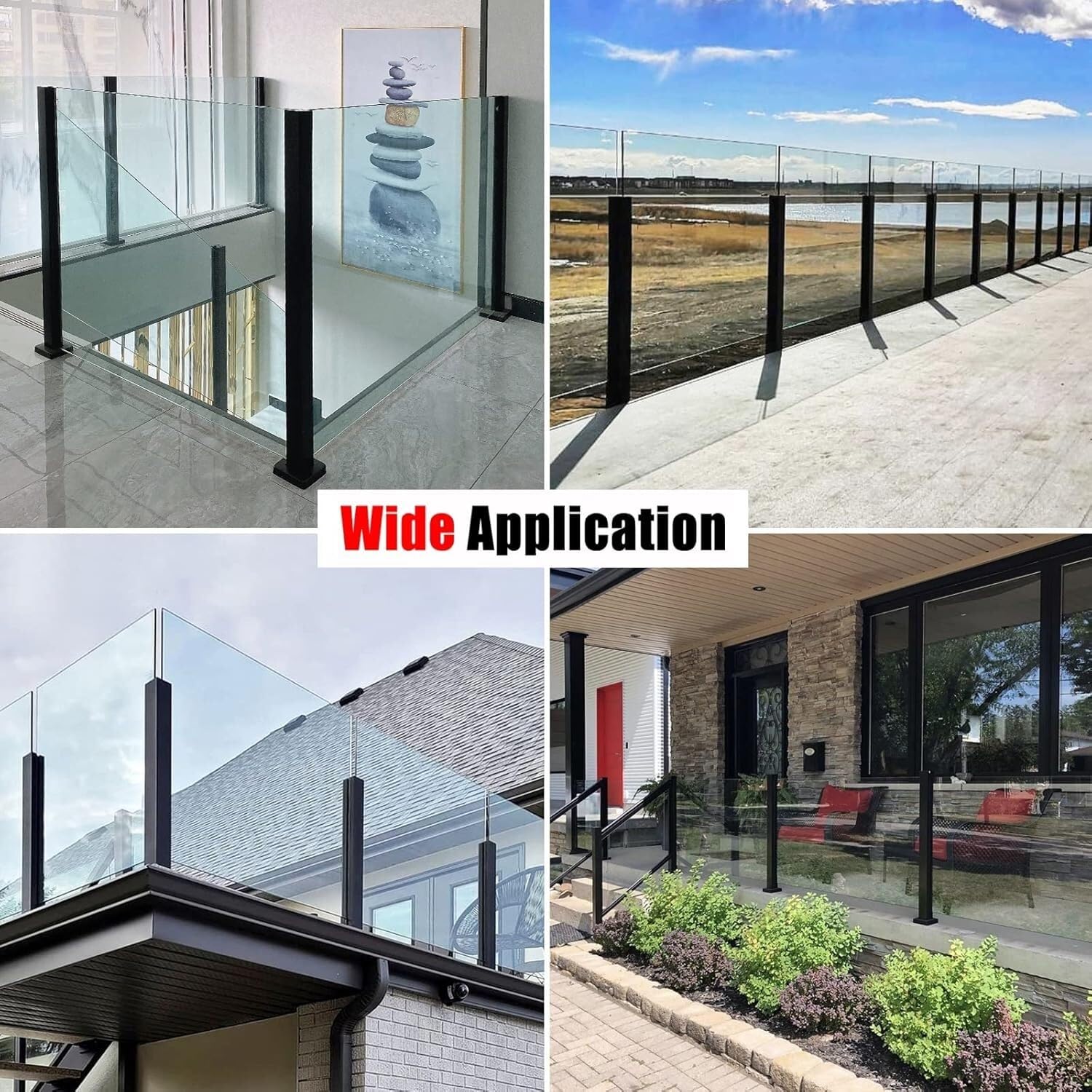 ZCX Paletto per Ringhiera Ringhiera in Vetro Quadrato Palo Centrale in Acciaio Inossidabile Nero for Garage/parcheggio/terrazza/Scala Acciaio Inossidabile(105cm/41.3")