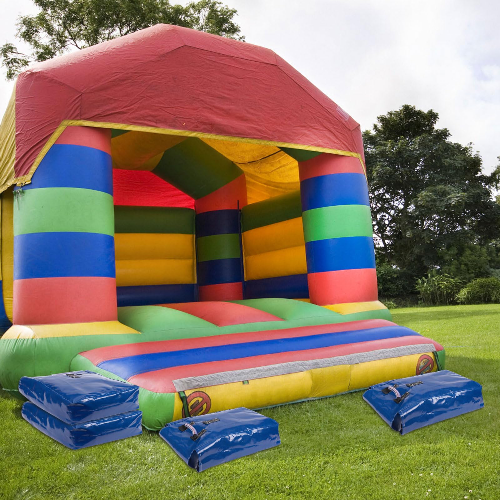 BOXOB 6pzs Sacos de Arena Vinilo, Sacos Arena Resistentes con Asas para Castillo Inflable Carpa Canopy Toboganes Agua Anclaje Seguro para Inflables al Aire Libre Resistentes Intemperie (Azul)