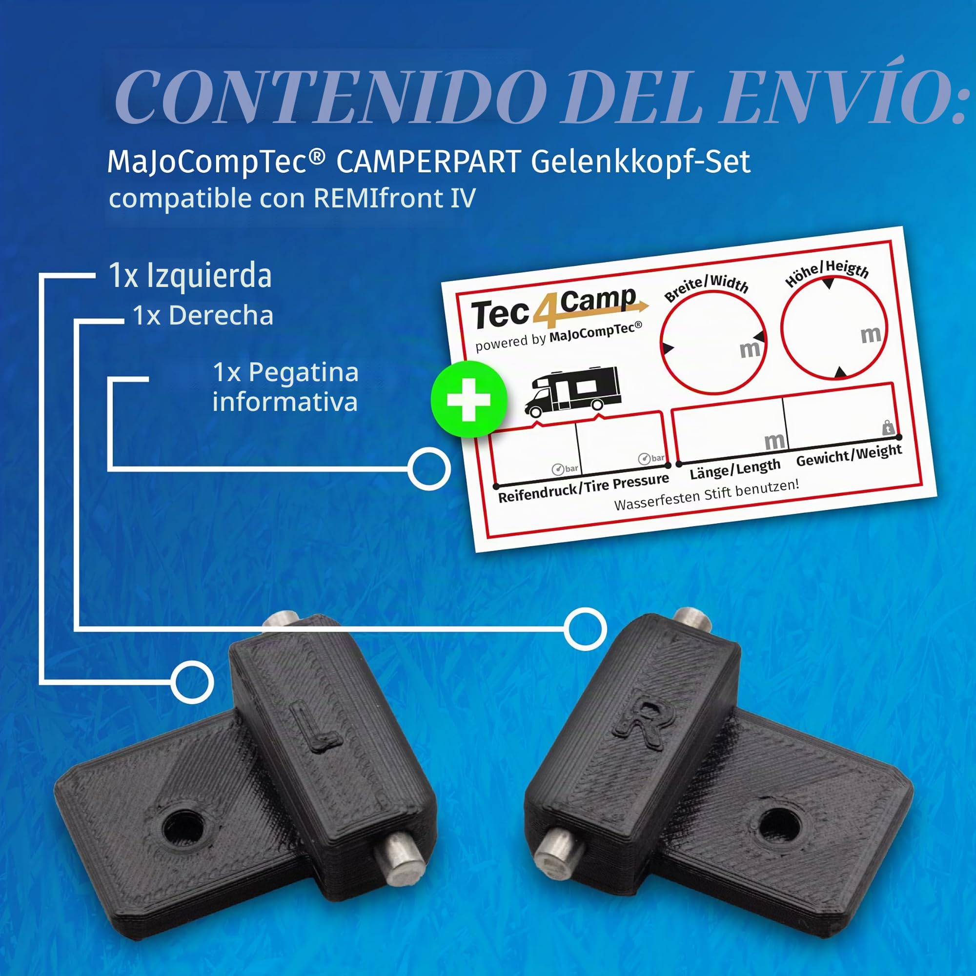 CAMPERPART guía de Piezas de Repuesto para Remis Guía telescópica oscurecimiento de la Cabina de la Autocaravana FIAT Ducato, Ford Transit, MB Sprinter, Renault Master (Tipo REMIfront IV)