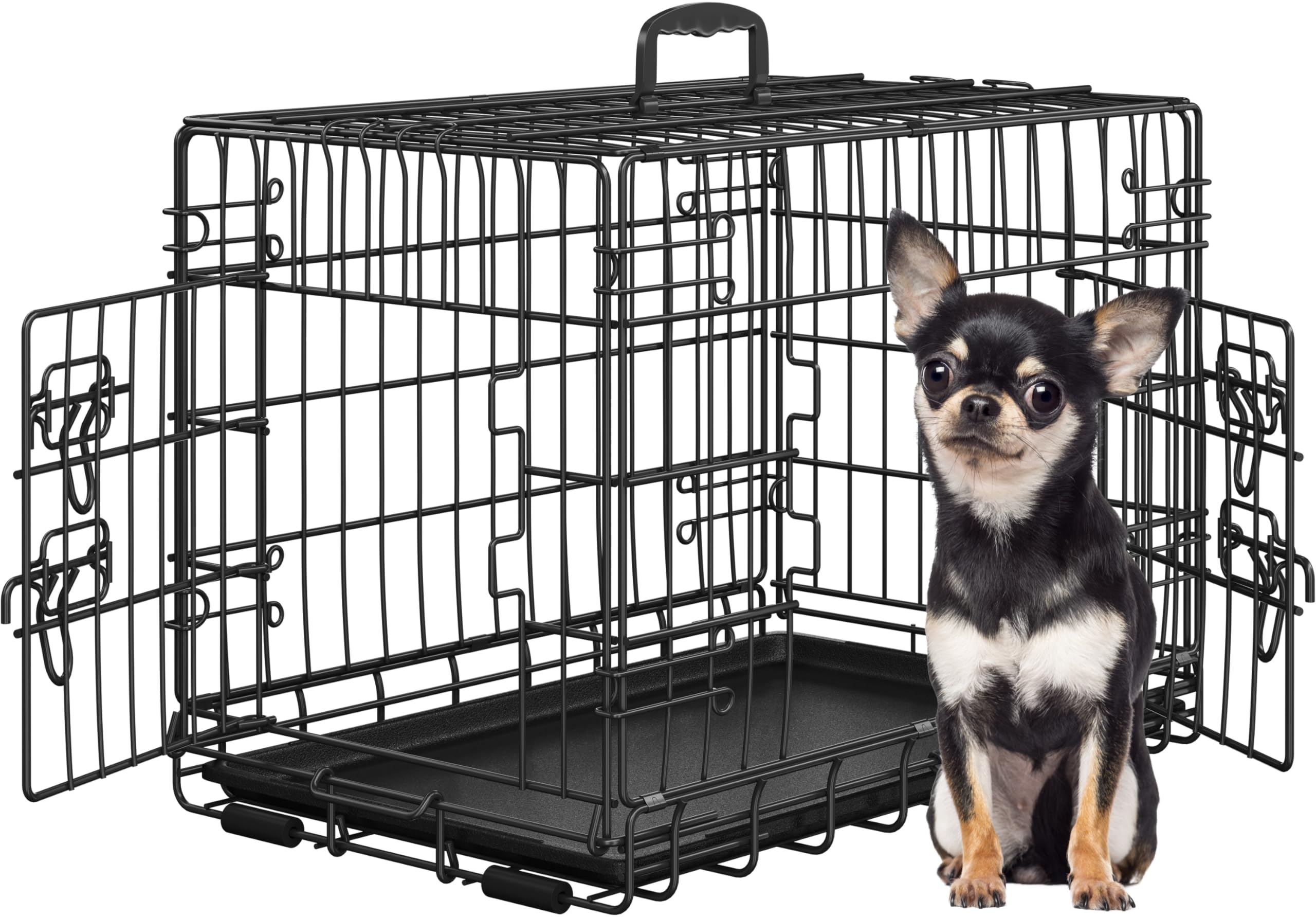Yaheetech Gabbia Metallo per Cani Pieghevole 61,5 × 41,5 × 47 cm Nero | Gabbia per Cani e Gatti, Vassoio Rimovibile, Doppia Porta, Divisorio Regolabile, Struttura Robusta, Montaggio Semplice