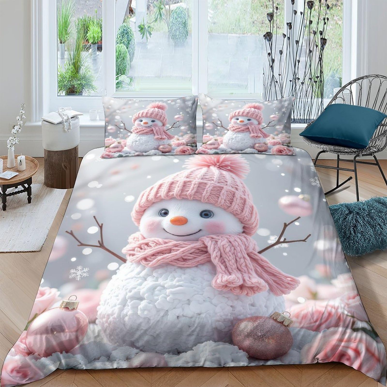 XFKLYNVCJ 3D Printed Winter snowman Quilt Cover Premium Polyester Cute festive design Duvet Cover Stain Resistant No Iron for Student Dorm College Accommodation Daily Use King（220x240cm）