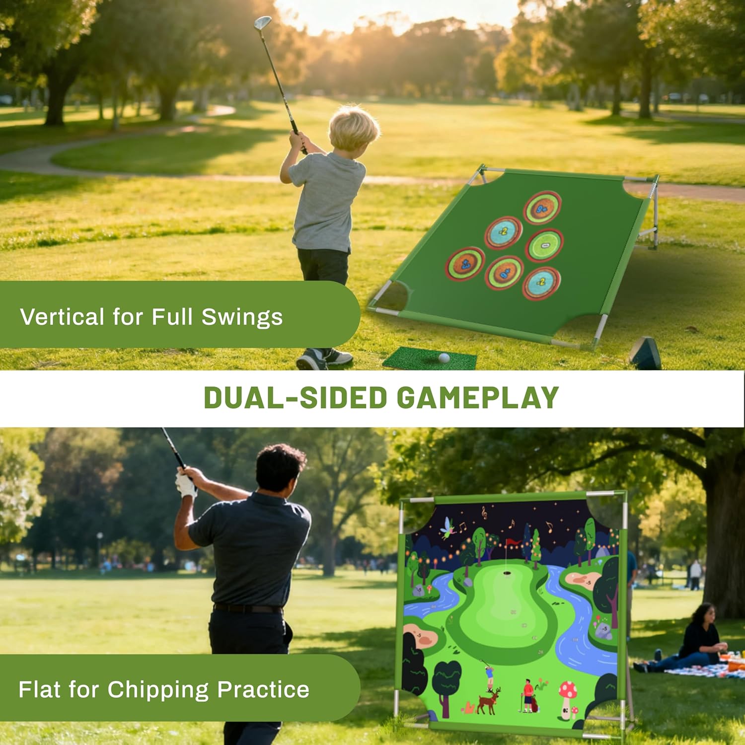 Owine Golf Chipping Game, Golf Game Mat Set, Double Sided Hitting Mat, 20 Sticky Balls & More Accessories, Indoor Outdoor Home Backyard Practice Set for Adults Family Friends Sport Birthday Gift