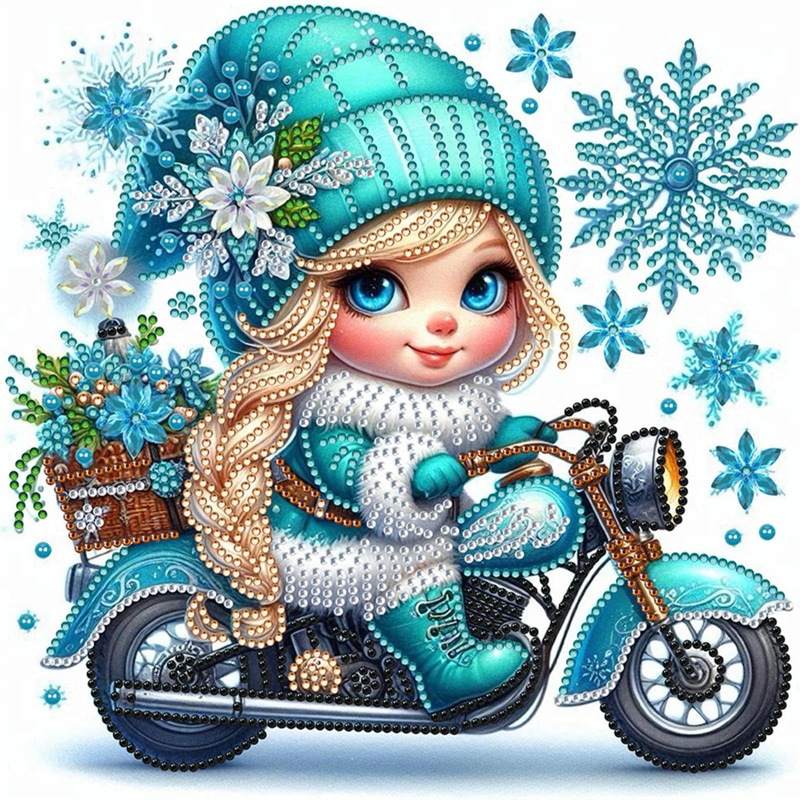 5D Special Shape Diamond Art Painting Kits for Adults – Crystal Rhinestone DIY Craft, Diamond Mosaic Kit for Beginners, Wall Decor Gift 11.8x11.8 Inch(Snow Motorbike Girl)