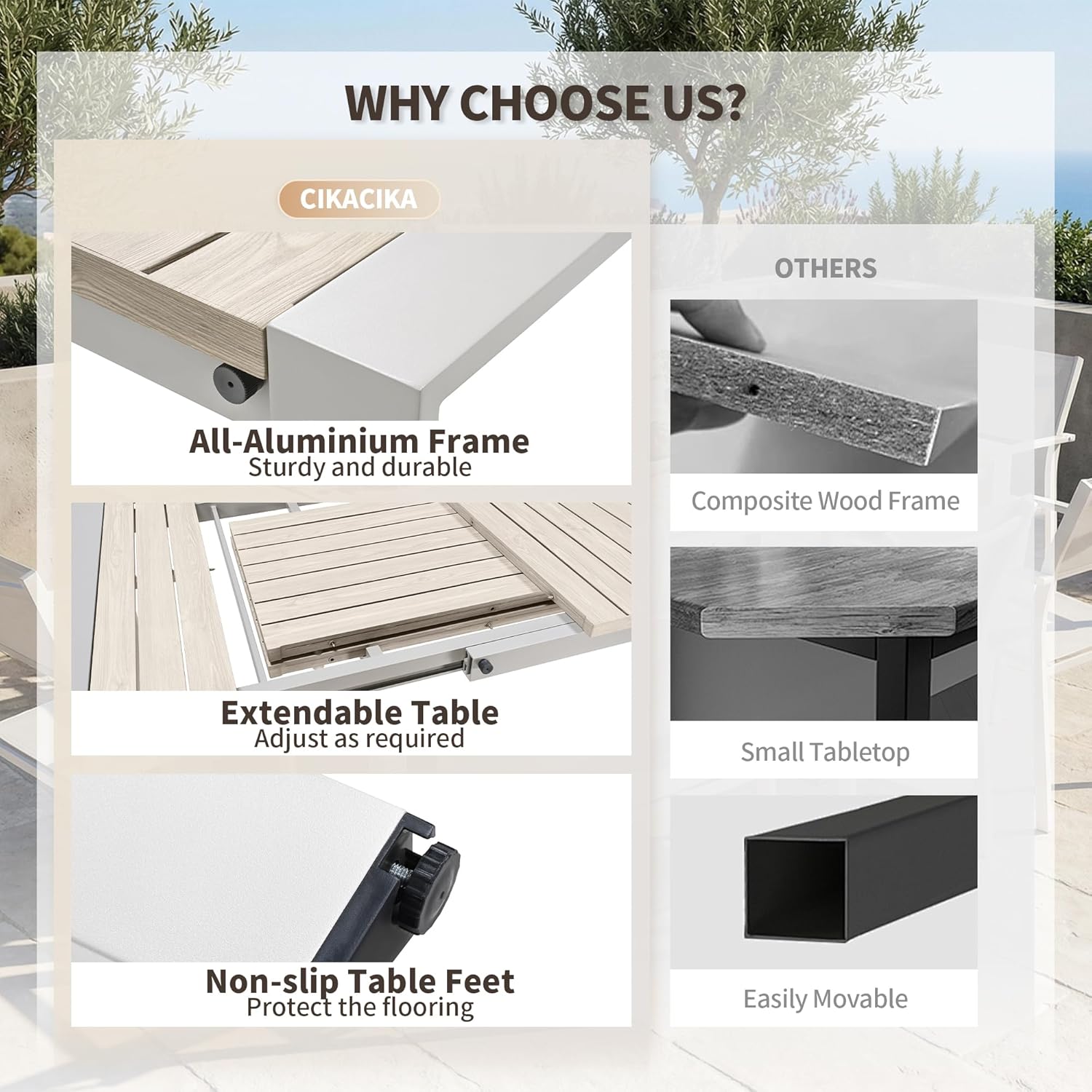 Outdoor Patio Furniture Set 9 Piece, Extendable Patio Dining Table for 6-10 People and 8 Patio Dining Chairs with Armrest, All-Weather Aluminum Patio Dining Furniture Set For Garden Lawn Deck