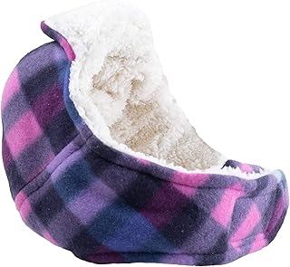 The Worthy Dog Check Print Sherpa Fleece Lined Aviator Dog Hat, Wind Restistant, Winter Warm Caps for Dogs, Purple - Medium