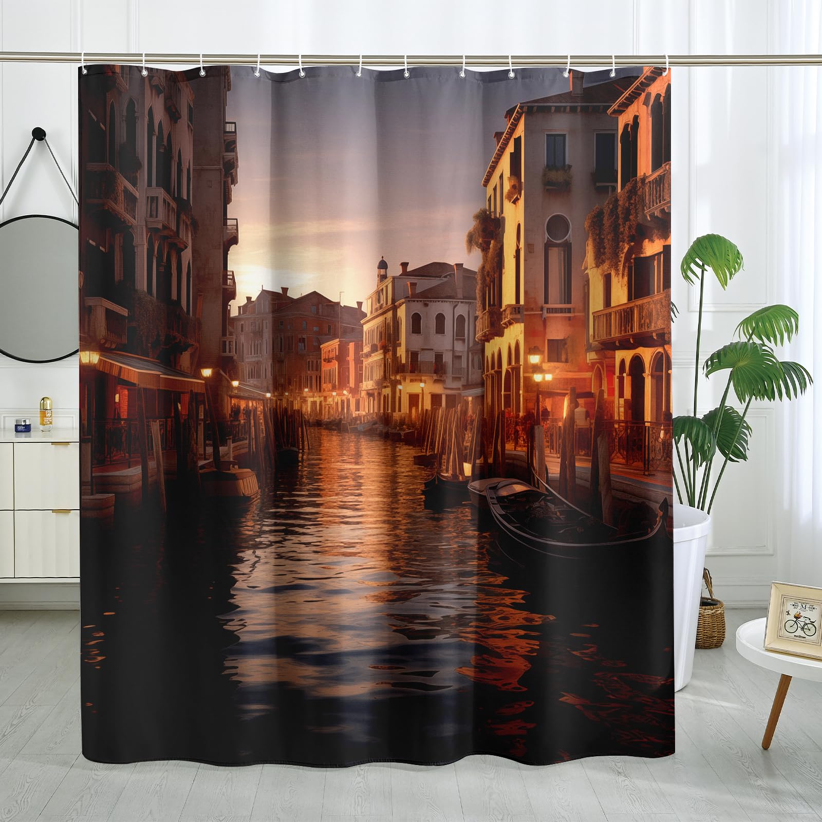 TPHIHPT Venice Italian Shower Curtain City Scene Shower Curtain Street Building Shower Curtain Bathroom Decor Polyester Fabric-72" x 72"