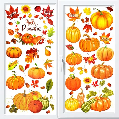 9 hojas de otoño para ventana, decoraciones de calabaza de Acción de Gracias, decoraciones de calabaza de Hello Pumpkin para otoño, cosecha, hogar, disponible en Yaxa Peru