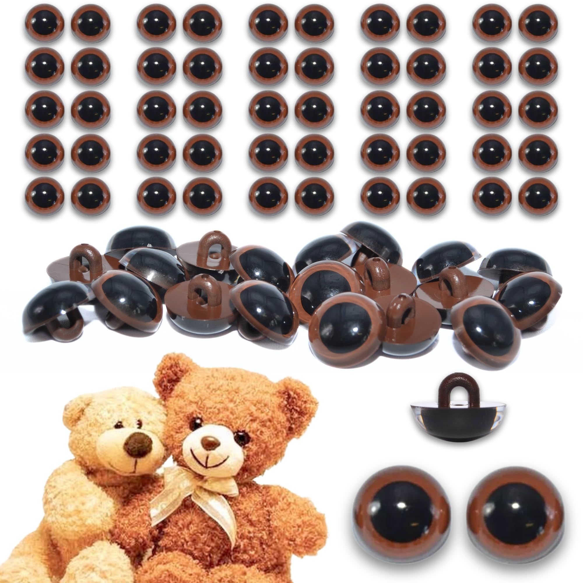 celloexpress 12mm Brown Half Round Button Sew On Eyes - 25 Pairs