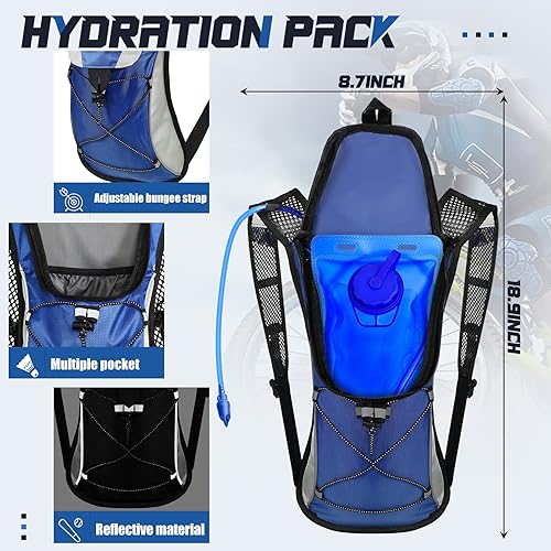Miniatura 3 de Paquete de 4 mochilas de hidratación con bolsa de agua de 2 L, paquete de hidratación con vejiga de hidratación, senderismo, correr, ciclismo,