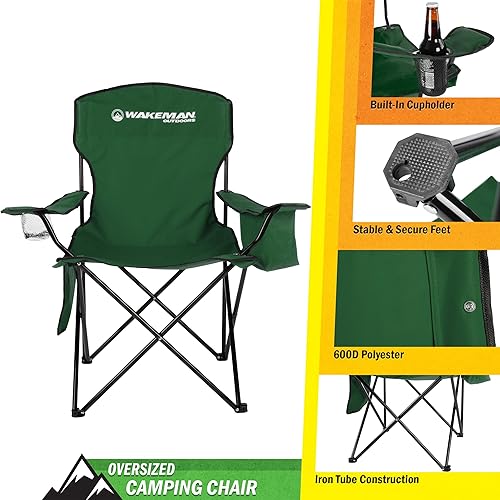 Miniatura 4 de Wakeman - Silla de campamento  Silla plegable de capacidad de 300 libras con portavasos y enfriador integrado, silla de campamento o playa