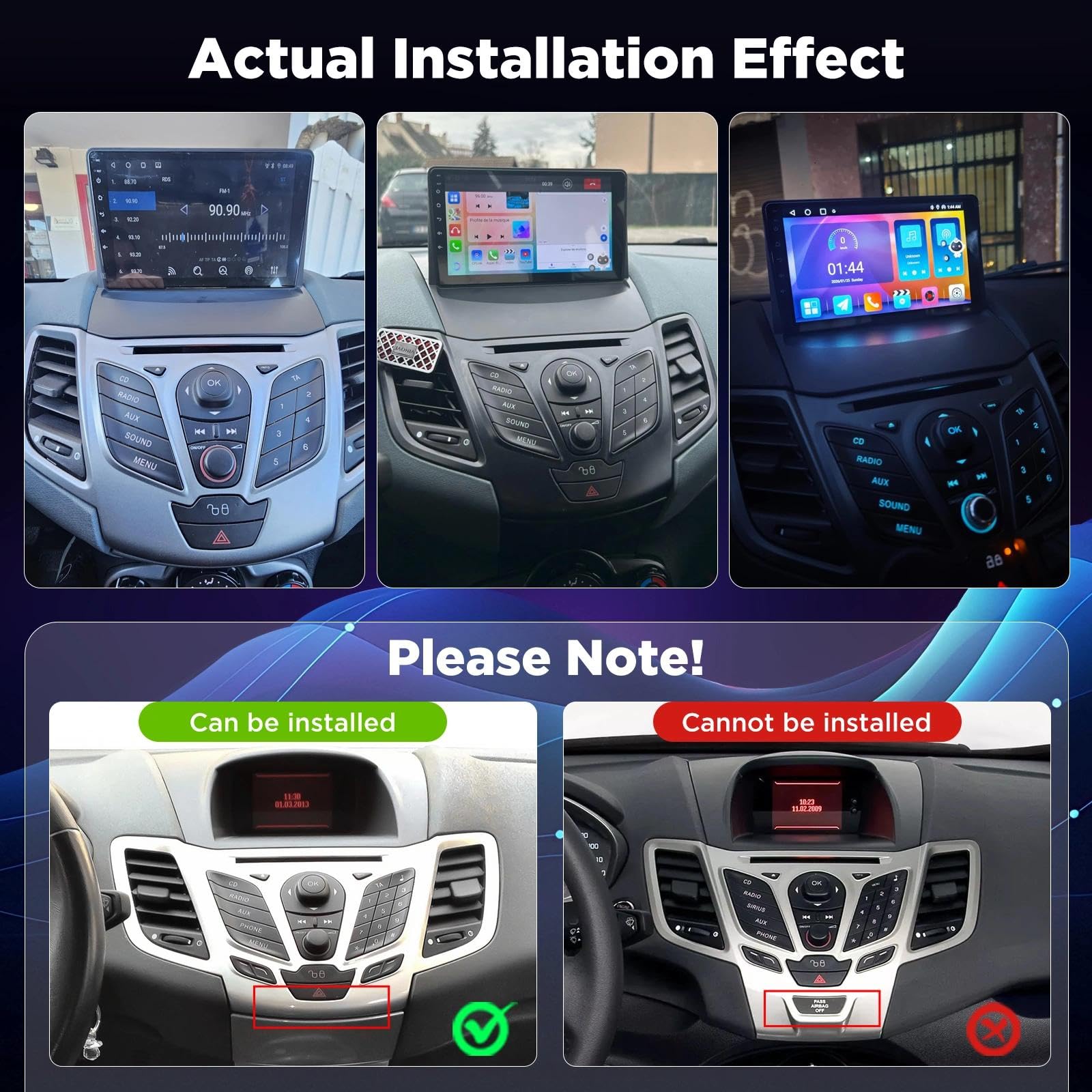 [4+64G] Radio Android per Ford Fiesta 2009-2017: 9 Pollici Touchscreen HD InCell con Wireless Carplay & Android Auto, 5G/WiFi, GPS, EQ, BT 5.0, Homepage Personalizzata + Telecamera di Retromarcia
