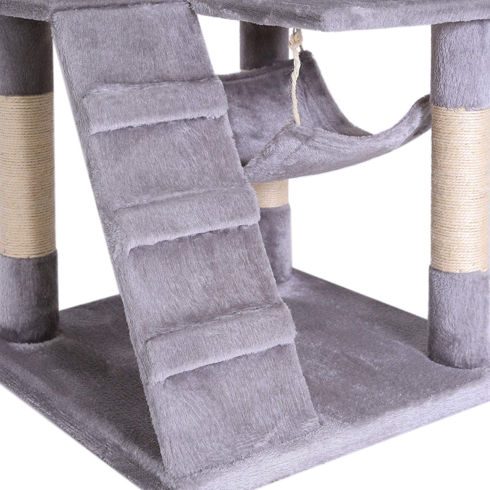 lionto Kratzbaum mit Höhle, Hängematte & Tunnel, Höhe 133 cm, Hellgrau | Großer Katzenbaum mit Treppe, Liegeflächen, Kuschelhöhle & viel Sisal - Klettern, Spielen, Ausruhen & Krallenpflege