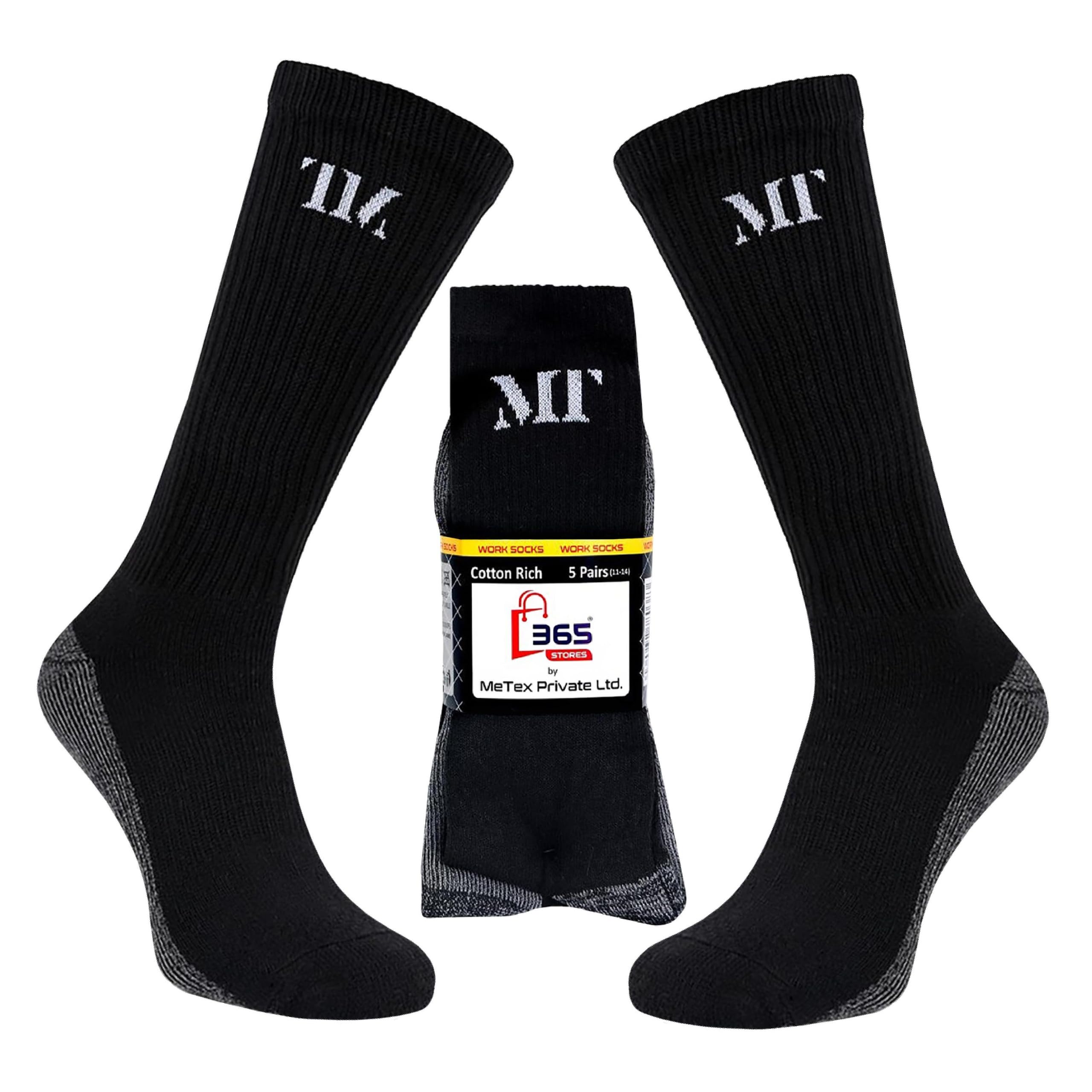 365 Stores Men's Black 10 Pairs ’S Big Foot Logo Winter Work Socks – Cushioned Sole, Thermal Warmth, Reinforced Heel & Toe, Size 11–14 (Black)