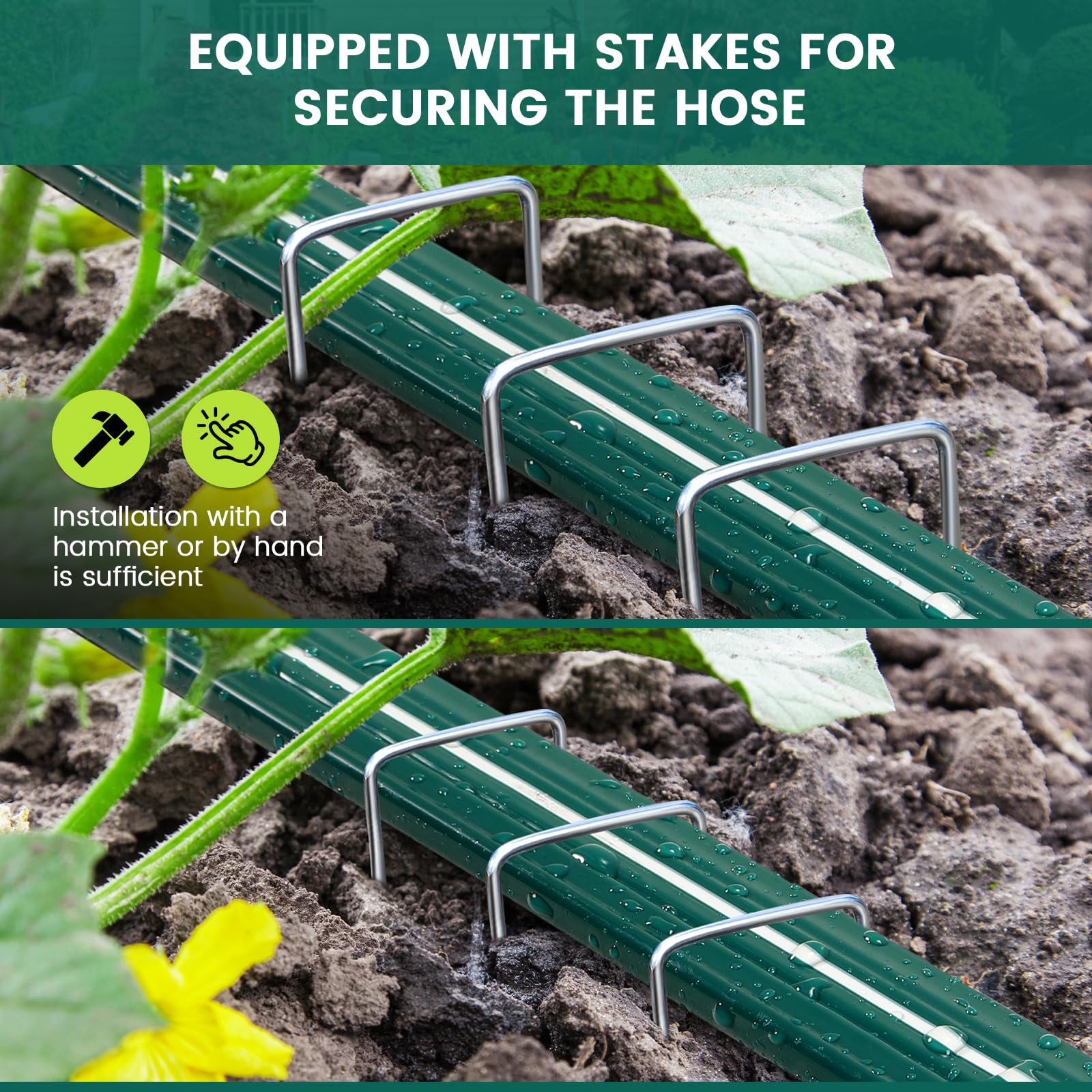 Passionbility Soaker - Manguera de riego flexible de 75 pies, manguera de riego por goteo de jardín, manguera de riego flexible de alta eficiencia, ahorro de agua con estacas