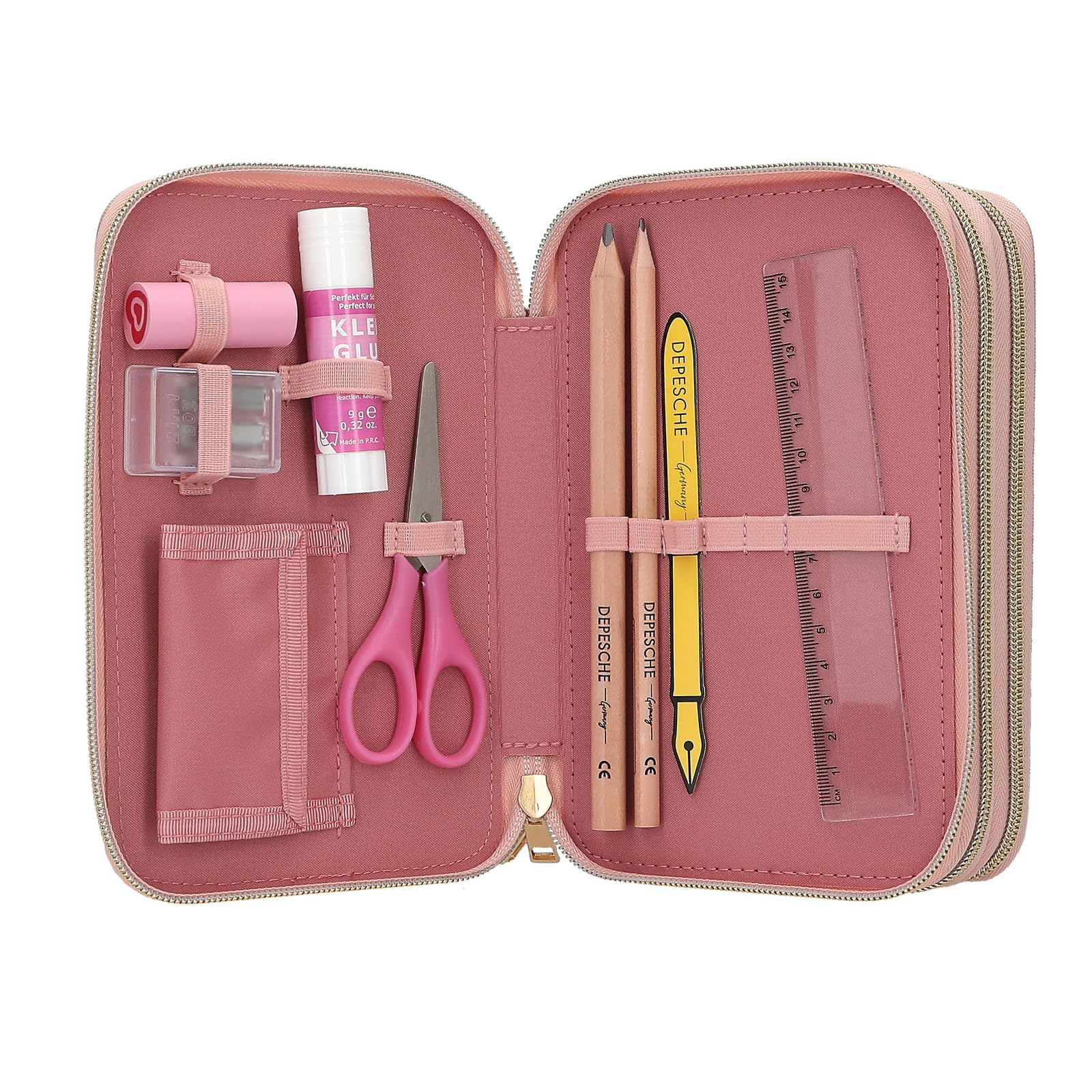 Depesche Miss Melody Blossom Pony 3-Fach Federtasche Rosa Pferde Motiv Federmappe mit Buntstiften Schere Lineal
