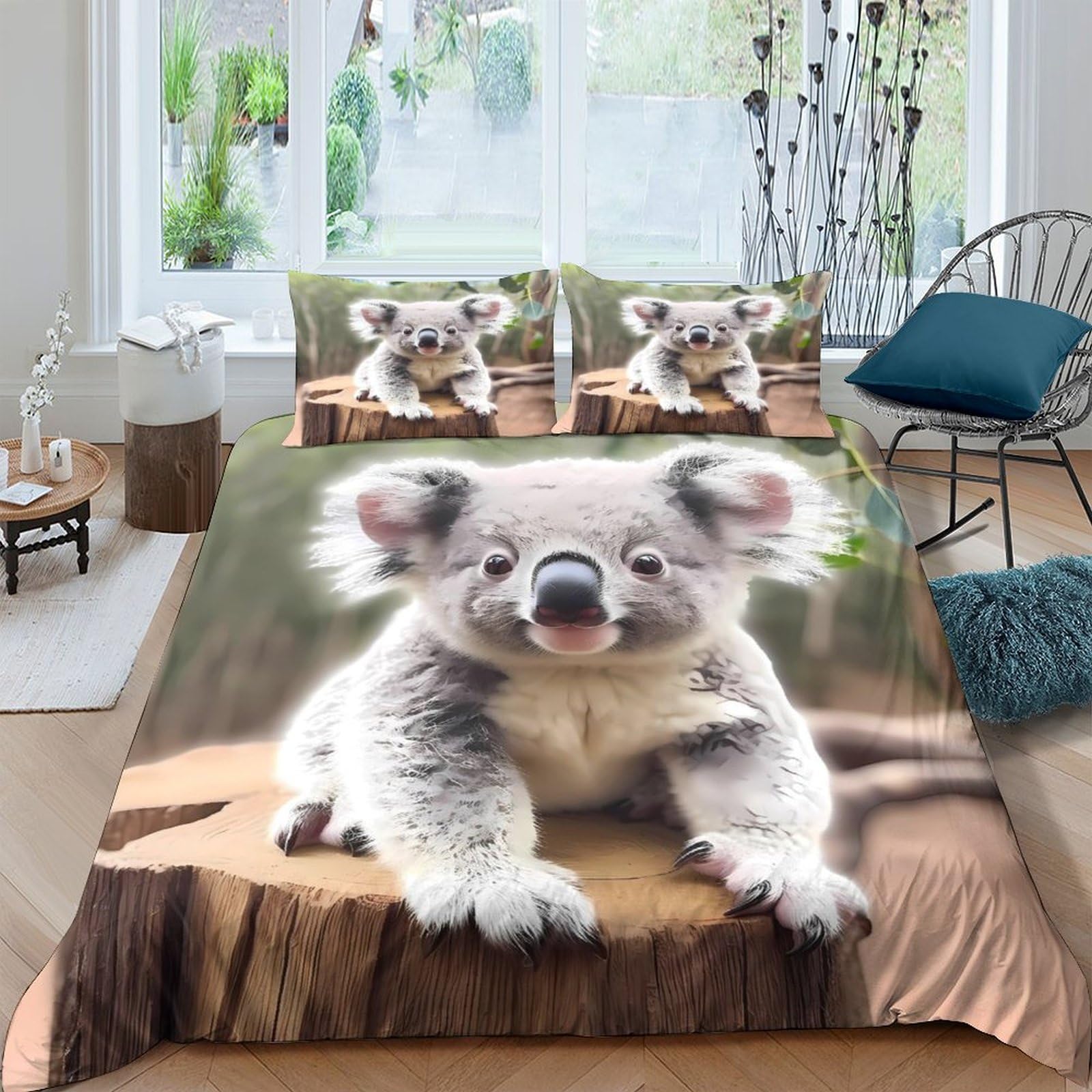 Ctjqhvkz Style-4 3D Printed Cute Koala Fitted Sheet Microfiber Soft Breathable Forest Log Mattress Cover For Bedroom Guest Room Decor Single（135X200cm）