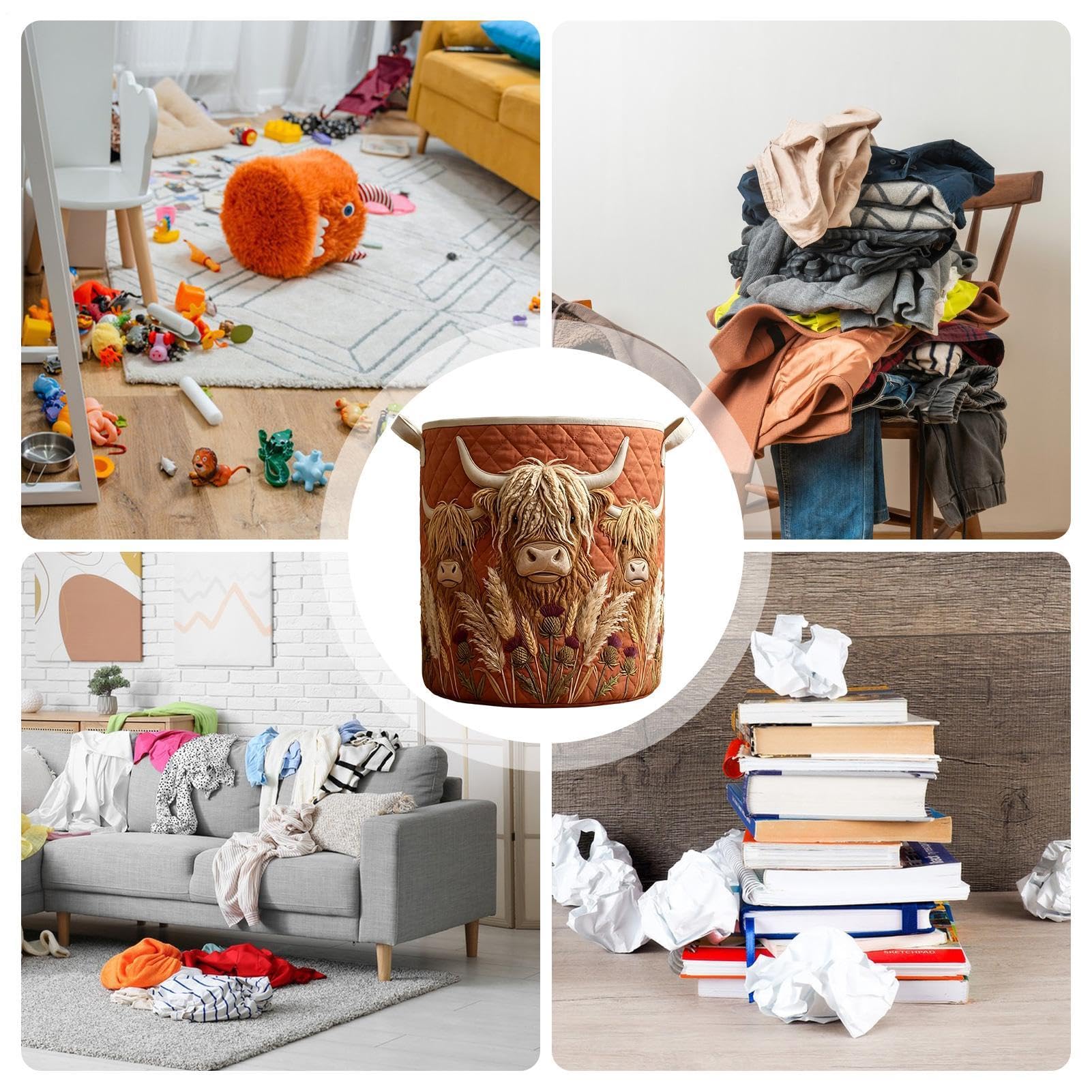 Gesteppter Aufbewahrungskorb | Großer dekorativer Organizer | Gesteppte Wäschekörbe Mit Griffen | für Snacks, Puppen, Bücher, Kleidung, Wohnzimmer, Dusche, Wohnheim, Apartment und Schlafzimmer