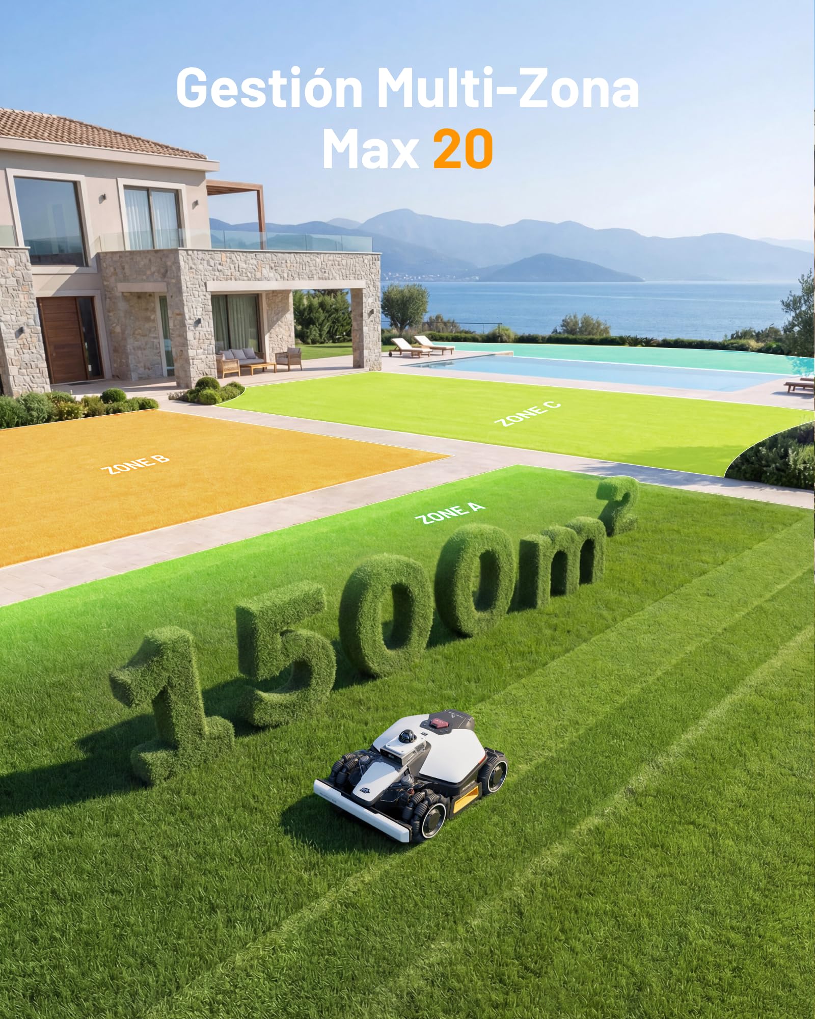 MAMMOTION LUBA Mini 2 AWD 1500 Robot Cortacésped sin Cable Perimetral, con LiDAR 360° y Visión IA de Doble Cámara, Sin RTK, Pendiente del 80%, Modo DropMow, Gestión Inteligente de la Batería