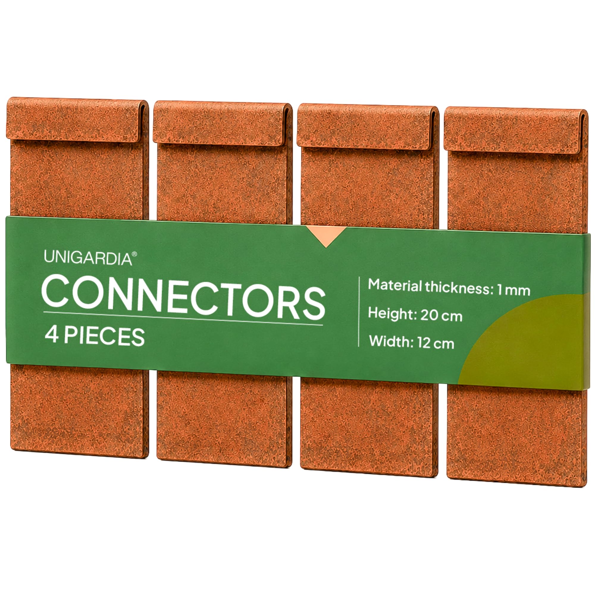 UNIGARDIA Set of 4 Corten Steel Connectors for Lawn Edging, Height 20 cm - Connecting Element for Garden Bed Edging - Thickness 1 mm