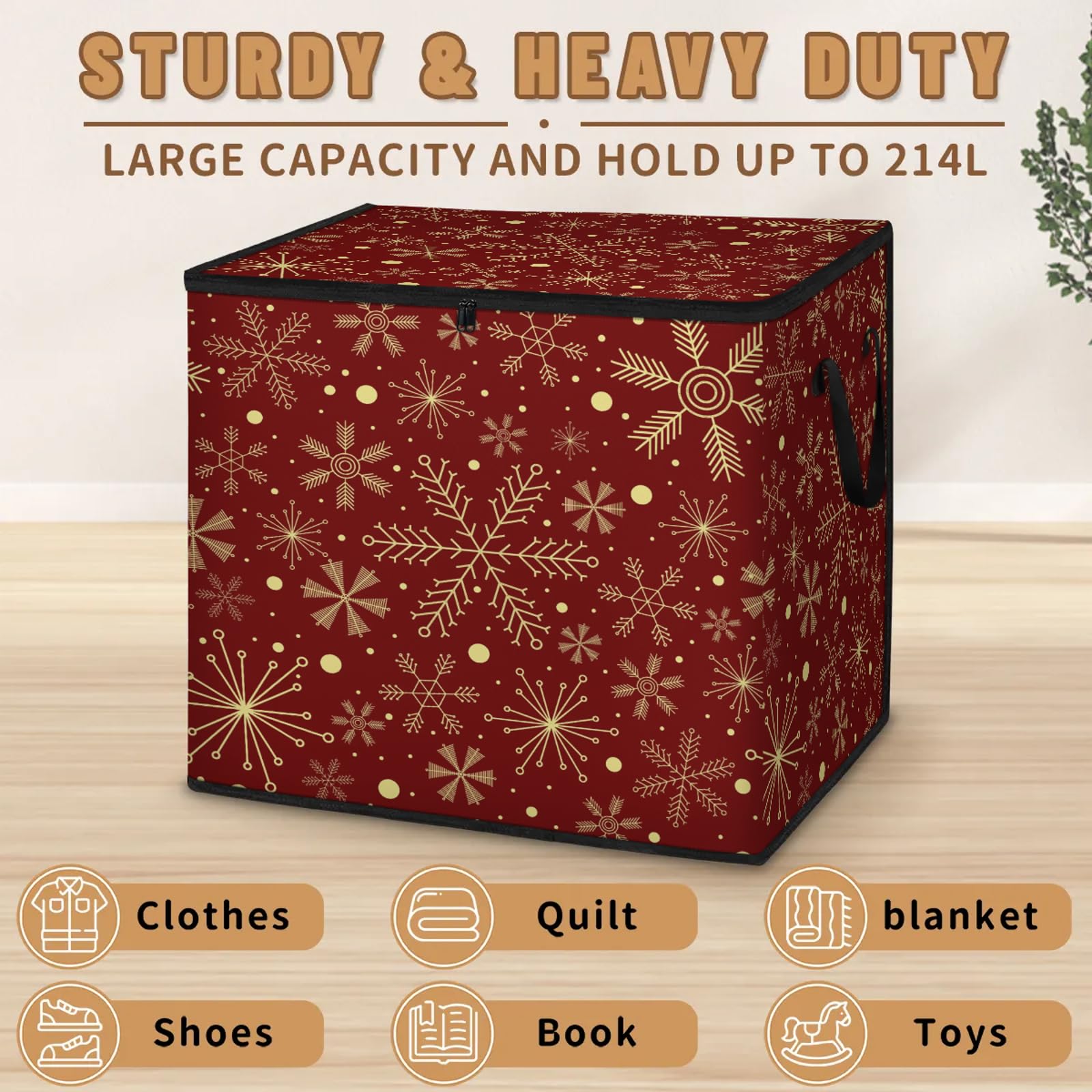 Bolsas de almacenamiento grandes de Navidad con cremalleras y asas, caja de almacenamiento plegable de copos de nieve de Navidad, contenedor de almacenamiento, organizador de mantas, contenedores de