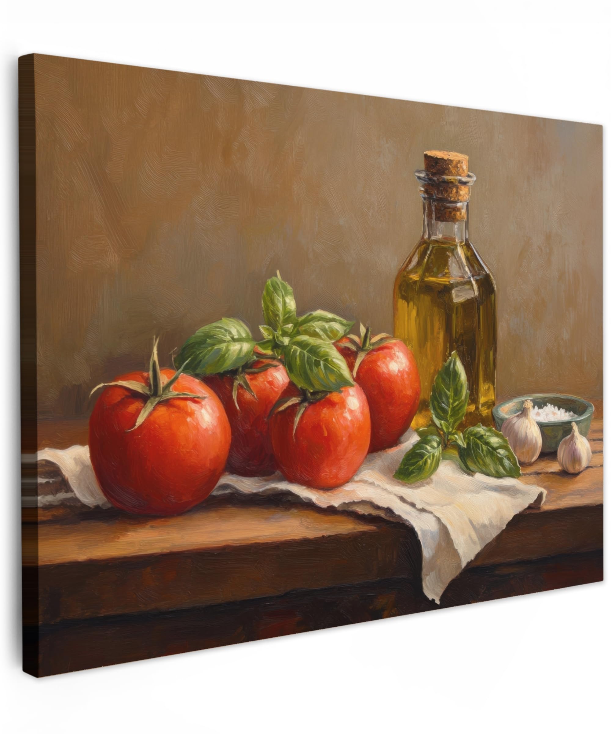 MuchoWow© Canvas Wall Art Work 28"x20" / 70x50 cm Room Decor Painting Wallfillers Picture Decoration Prints Tomatoes - Olive oil - Still life