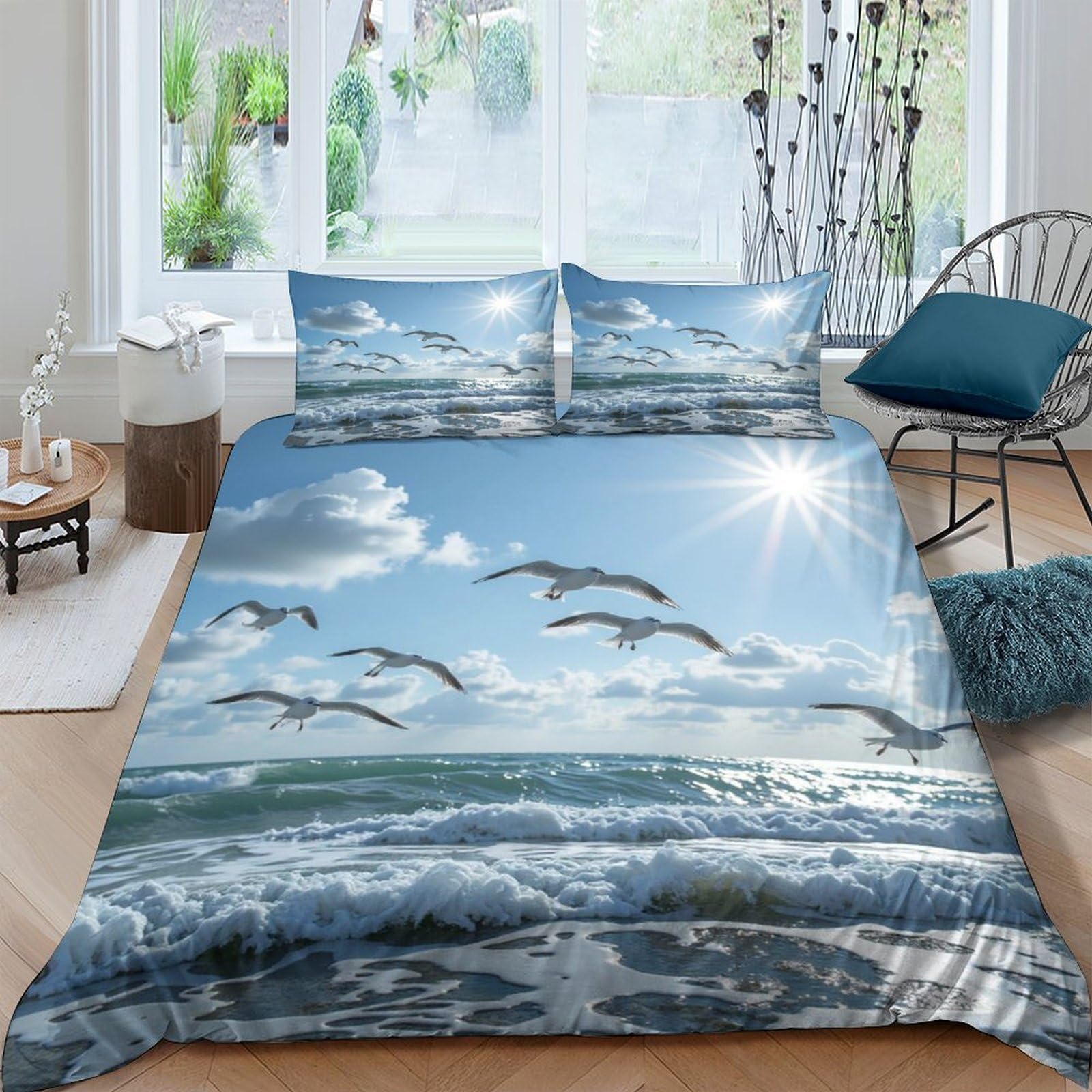 Ctjqhvkz Style-5 3D Printed Ocean Sunrise Fitted Sheet Microfiber Seaside Waves Mattress Cover For Bedroom Guest Room Decor Single（135X200cm）