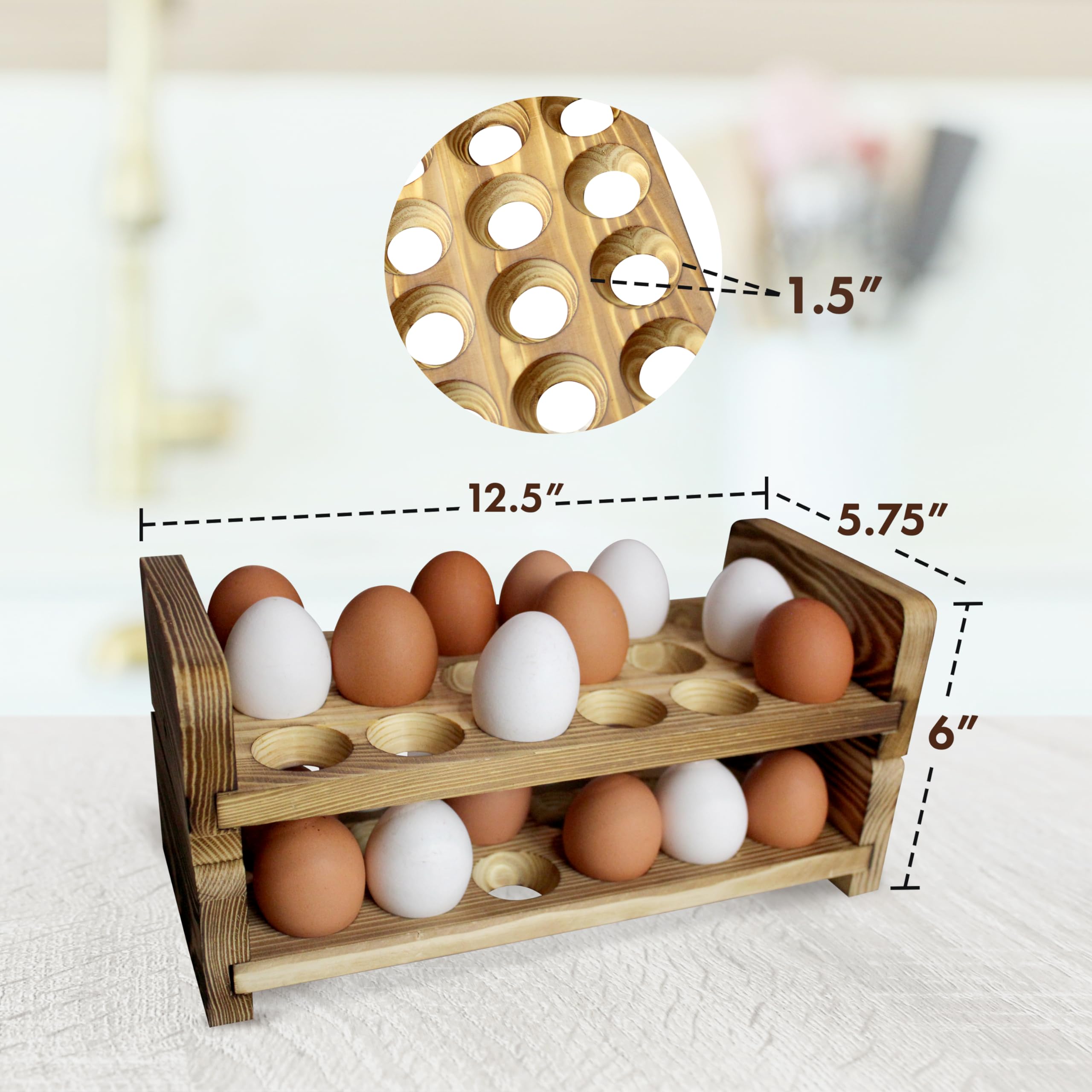 Portauova espandibile impilabile in legno per 36 uova, decorazione rustica della cucina, portauova compatto in due pezzi per bancone, design decorativo a forma di pollo, pollaio Gui (doppio rack)