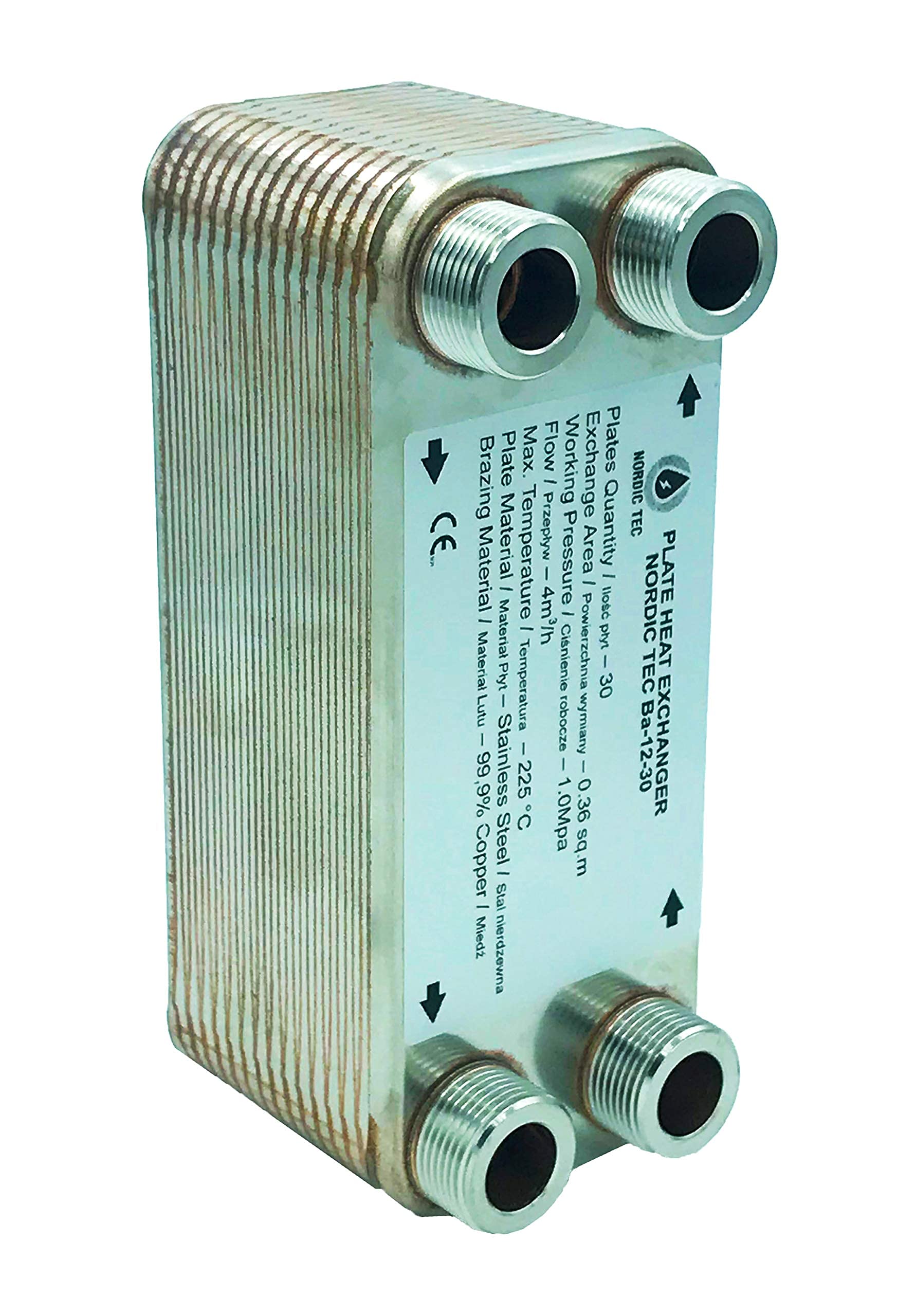 Nordic Tec Ba-12-30 - Scambiatore di calore in acciaio INOX, 30 piastre da 65 kW, 3/4"