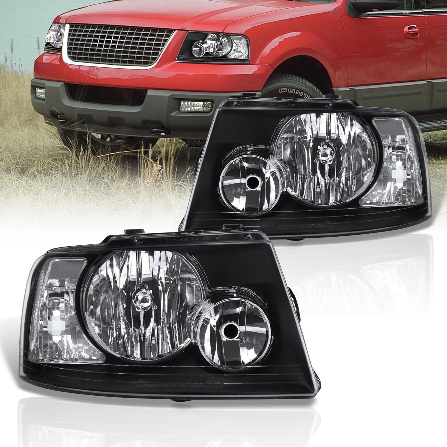 AJP Distributors Driving Headlights Headlamps Bumper Housing Corner Turn Signal Reflector Lamps Assembly Pair Set LH RH Left+Right Compatible/Replacement For Expedition 2003 2004 2005 2006 03 04 05 06