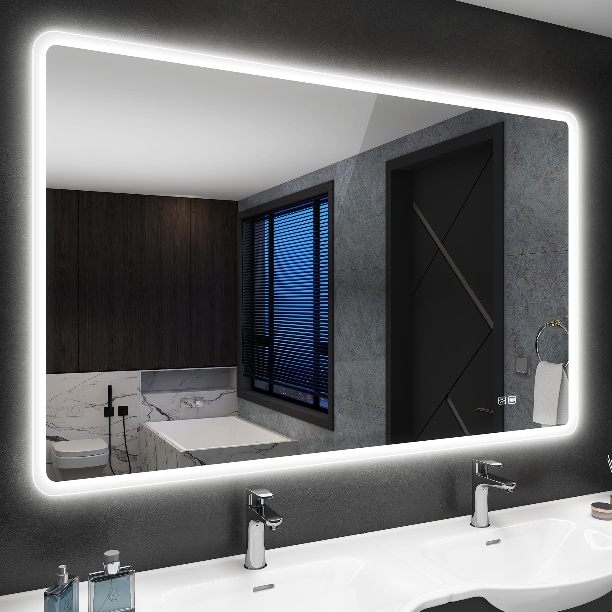 STARLEAD Specchio-Bagno-con-Luce 100x70 cm, Specchio-Bagno-LED con Antifog, 3 Colori Luce, Dimmerabile, IP44 Vetro Temperato HD Specchiera-Bagno, Funzione Memoria, Orizzontale/Verticale