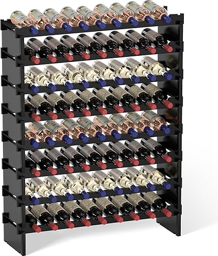 Domax Estante de vino independiente para piso, 8 niveles, soporte para botellas de vino, 72 botellas, estantes apilables de madera de bambú para
